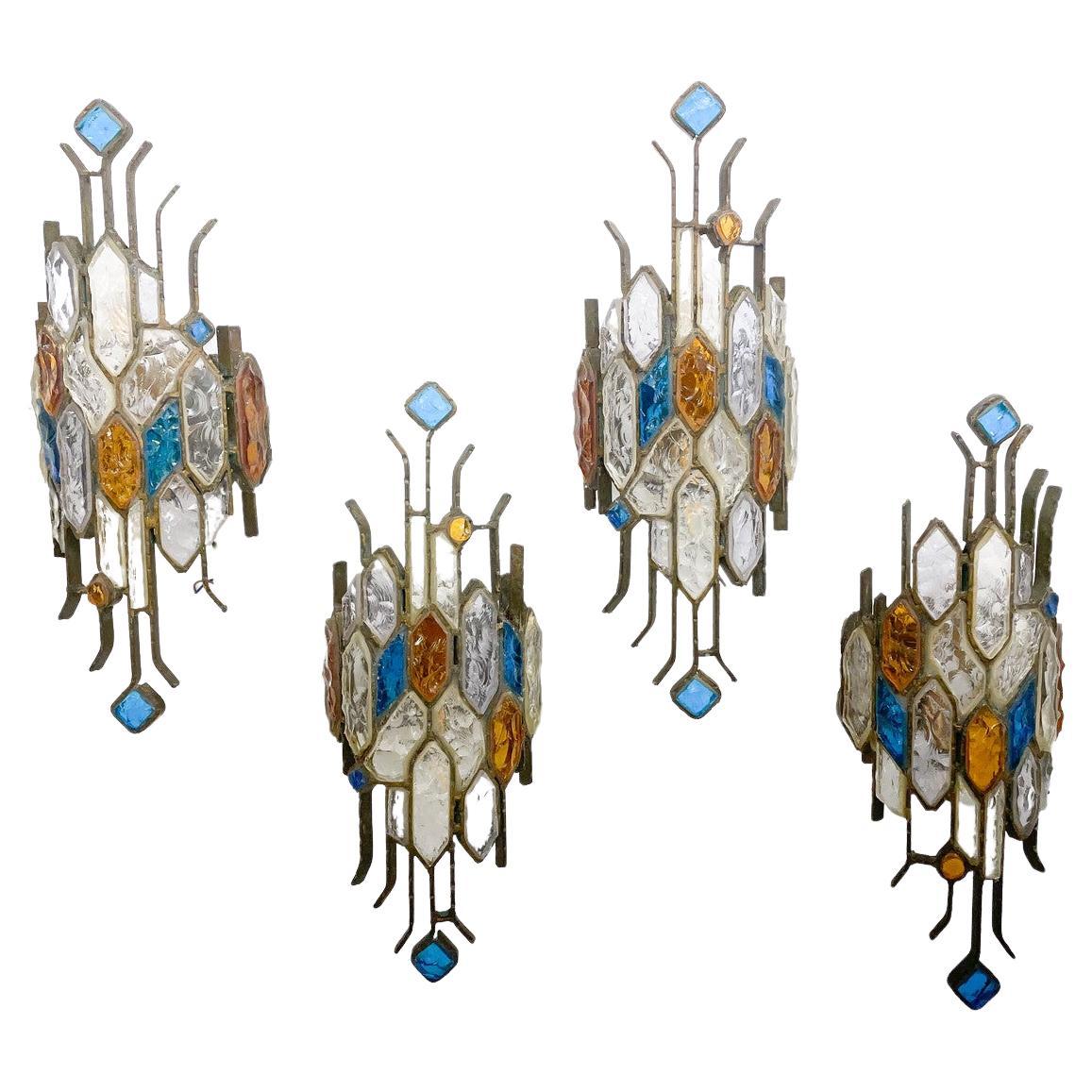 Mid-Century Modern Pair of Murano Glass Sconces by Poliarte, Italy 1970s 
