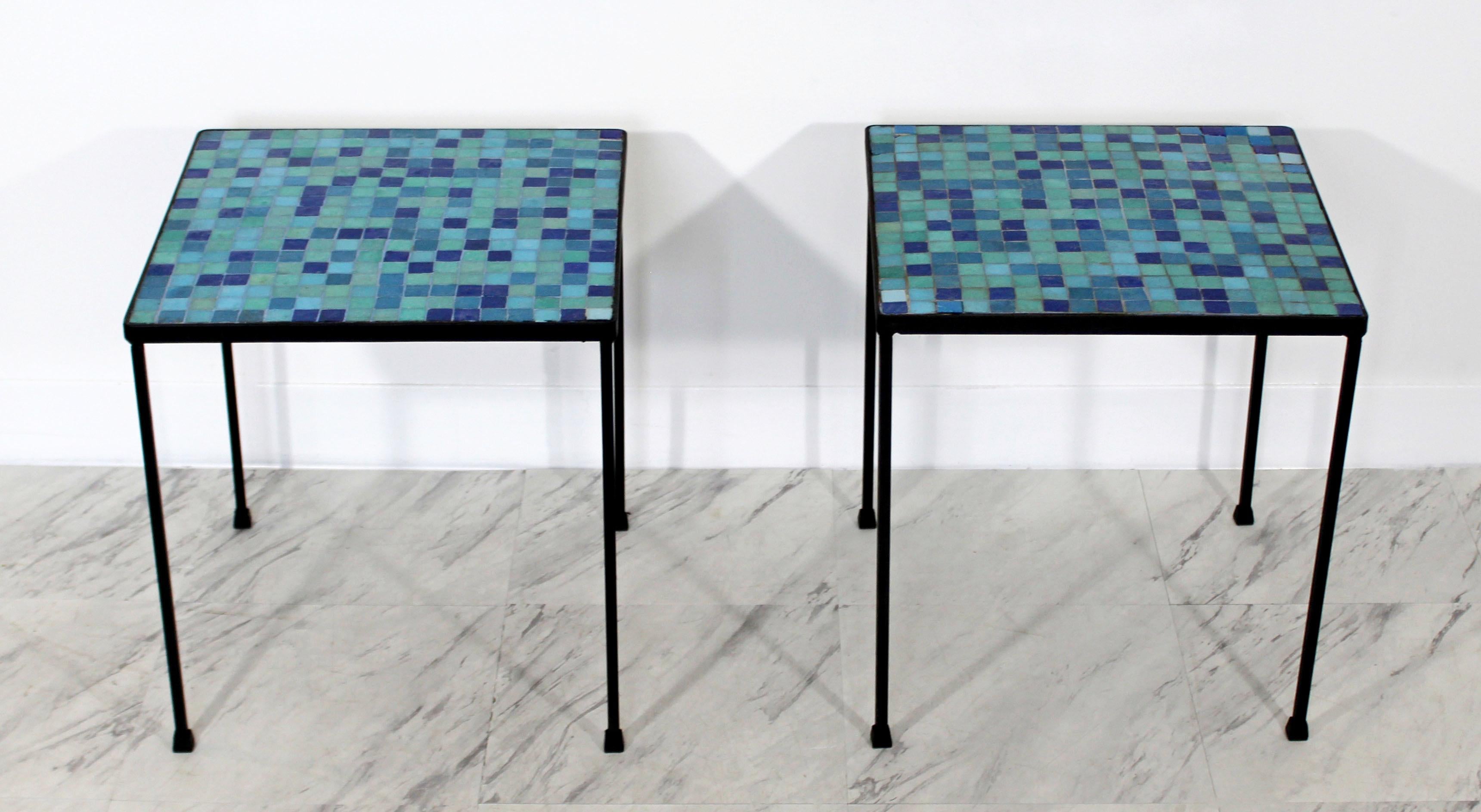 Italian Mid-Century Modern Pair of Murano Glass Tile and Iron Side or End Tables, Italy