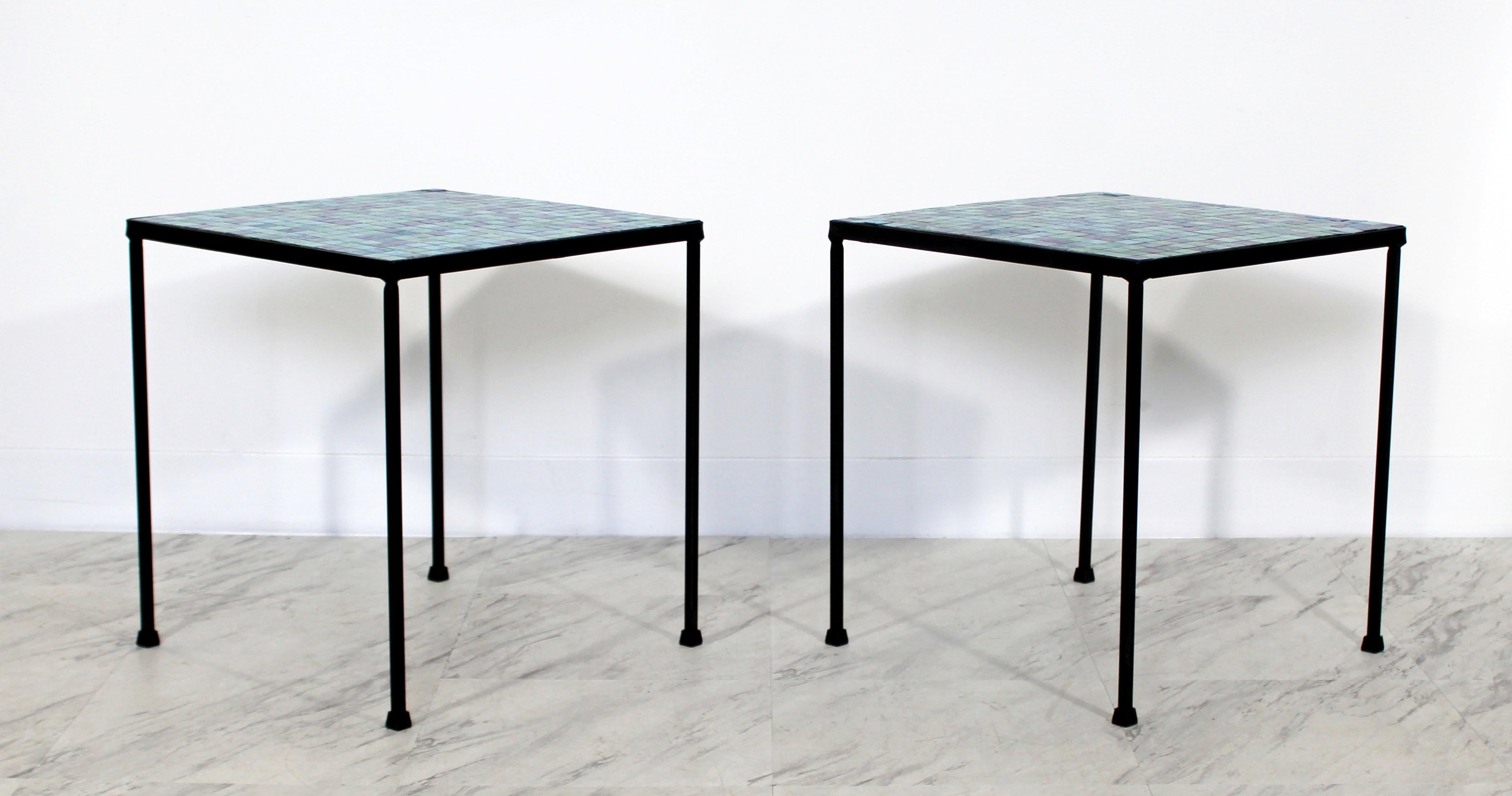 Mid-Century Modern Pair of Murano Glass Tile and Iron Side or End Tables, Italy In Good Condition In Keego Harbor, MI