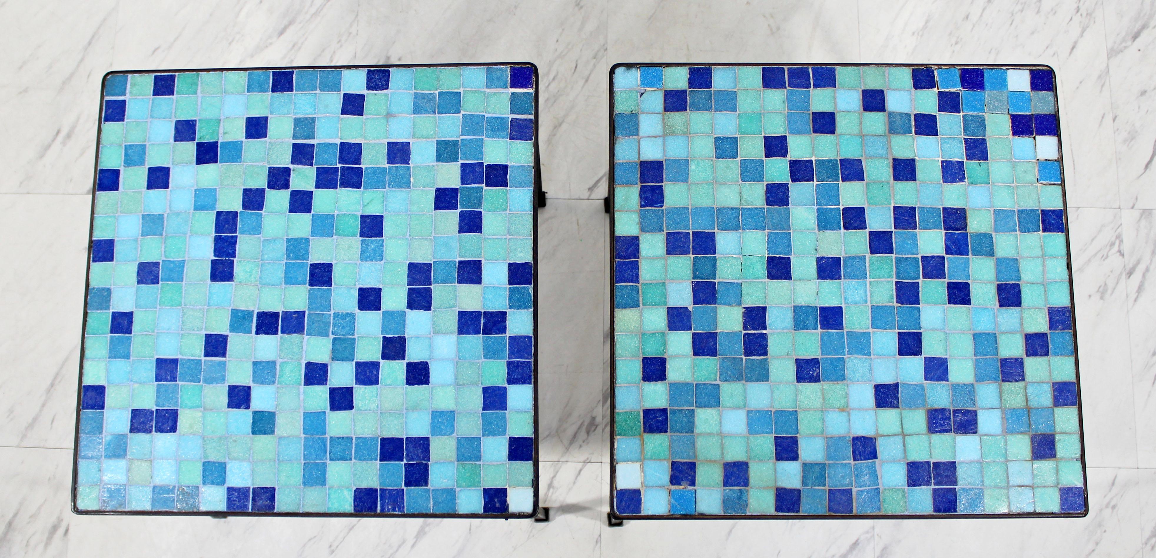 Mid-20th Century Mid-Century Modern Pair of Murano Glass Tile and Iron Side or End Tables, Italy