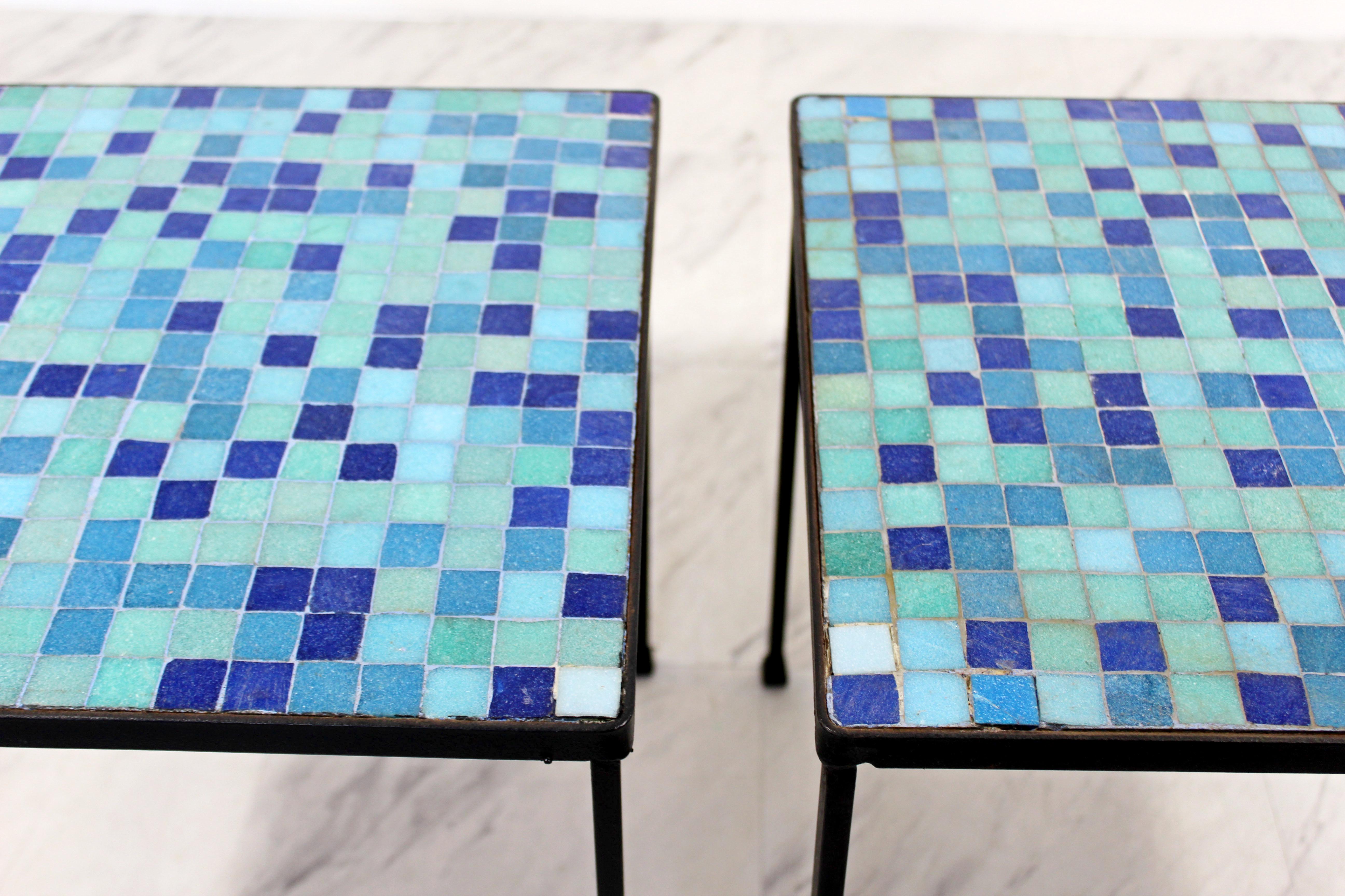 Mid-Century Modern Pair of Murano Glass Tile and Iron Side or End Tables, Italy 1