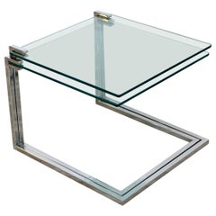 Mid-Century Modern Pair of Nesting Side Tables Cantilever Chrome and Glass 1970s