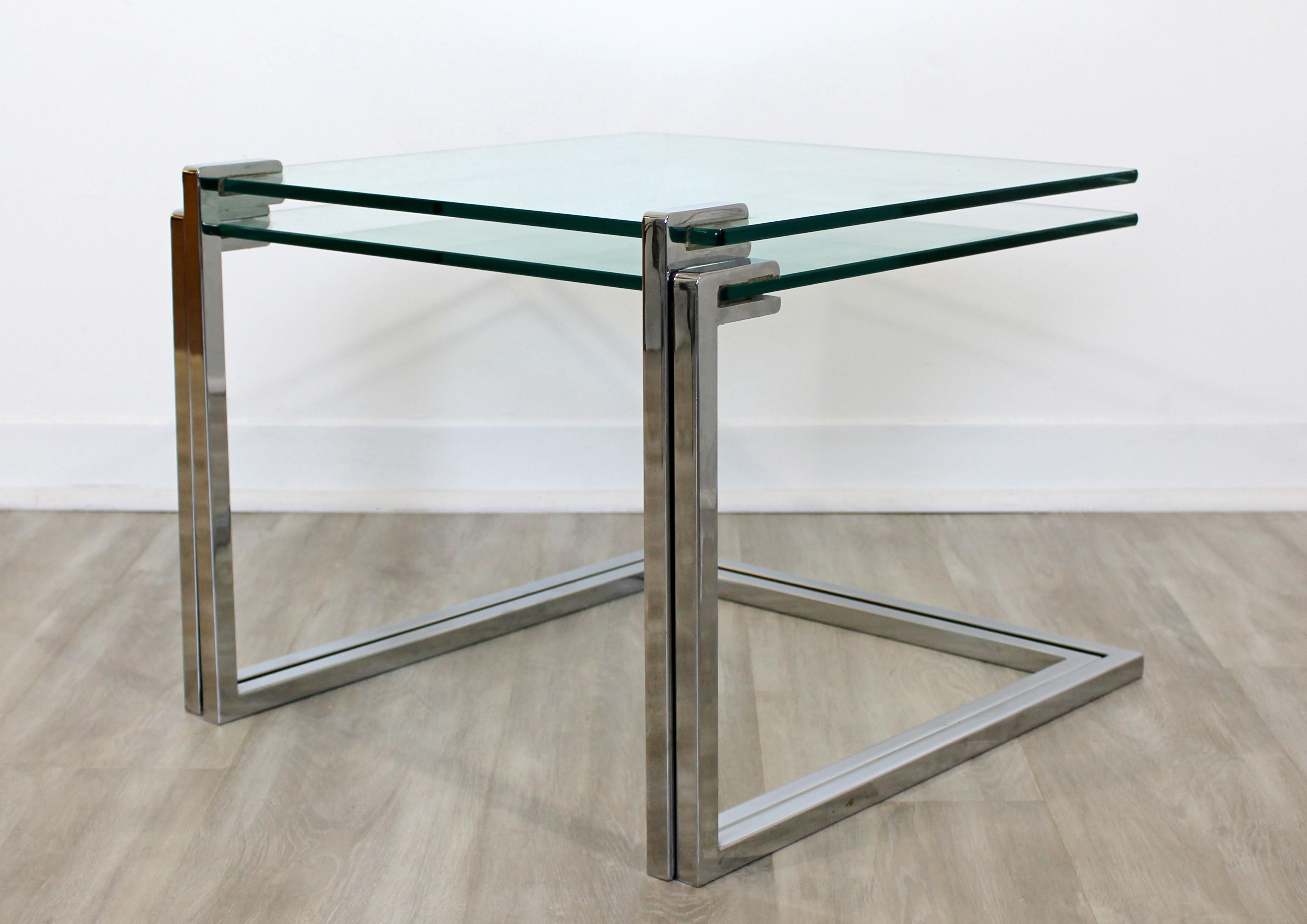 Mid-Century Modern Pair of Nesting Side Tables Cantilever Chrome and Glass 1970s 5
