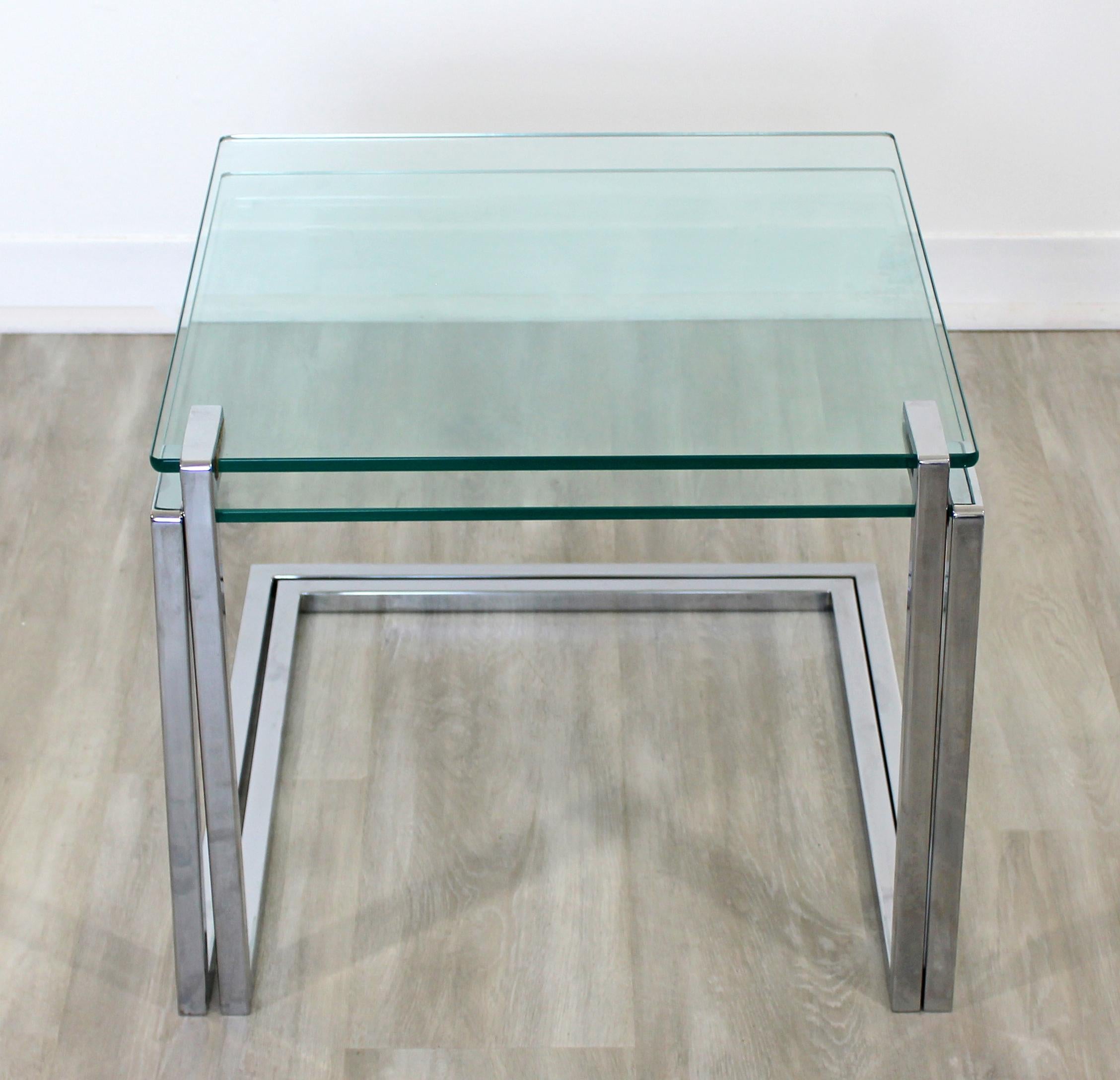 Mid-Century Modern Pair of Nesting Side Tables Cantilever Chrome and Glass 1970s 6