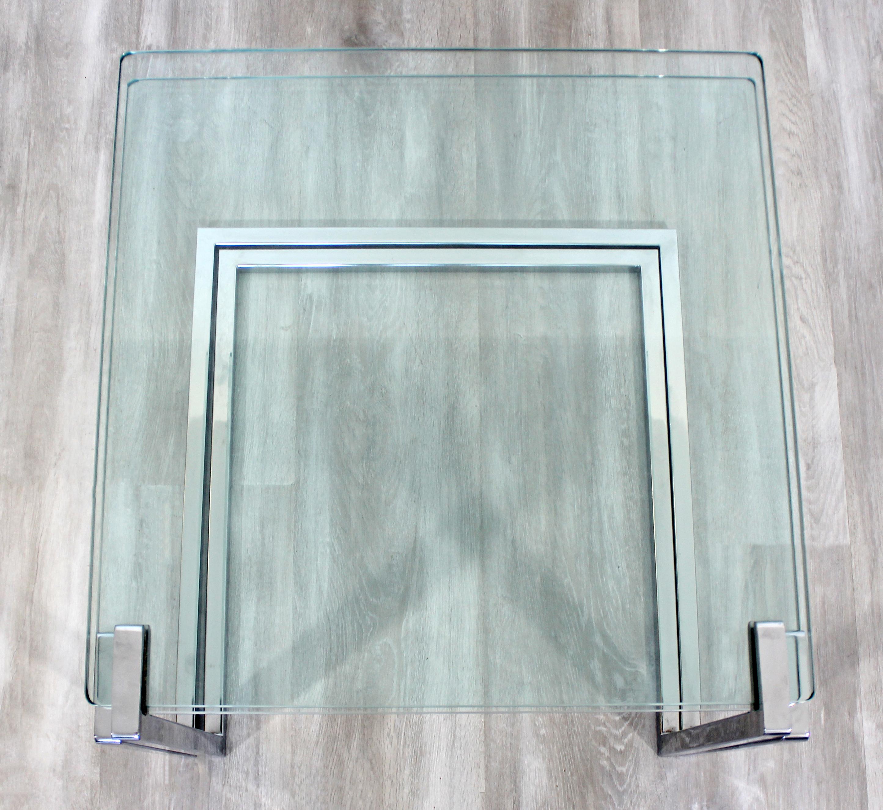 Mid-Century Modern Pair of Nesting Side Tables Cantilever Chrome and Glass 1970s 7