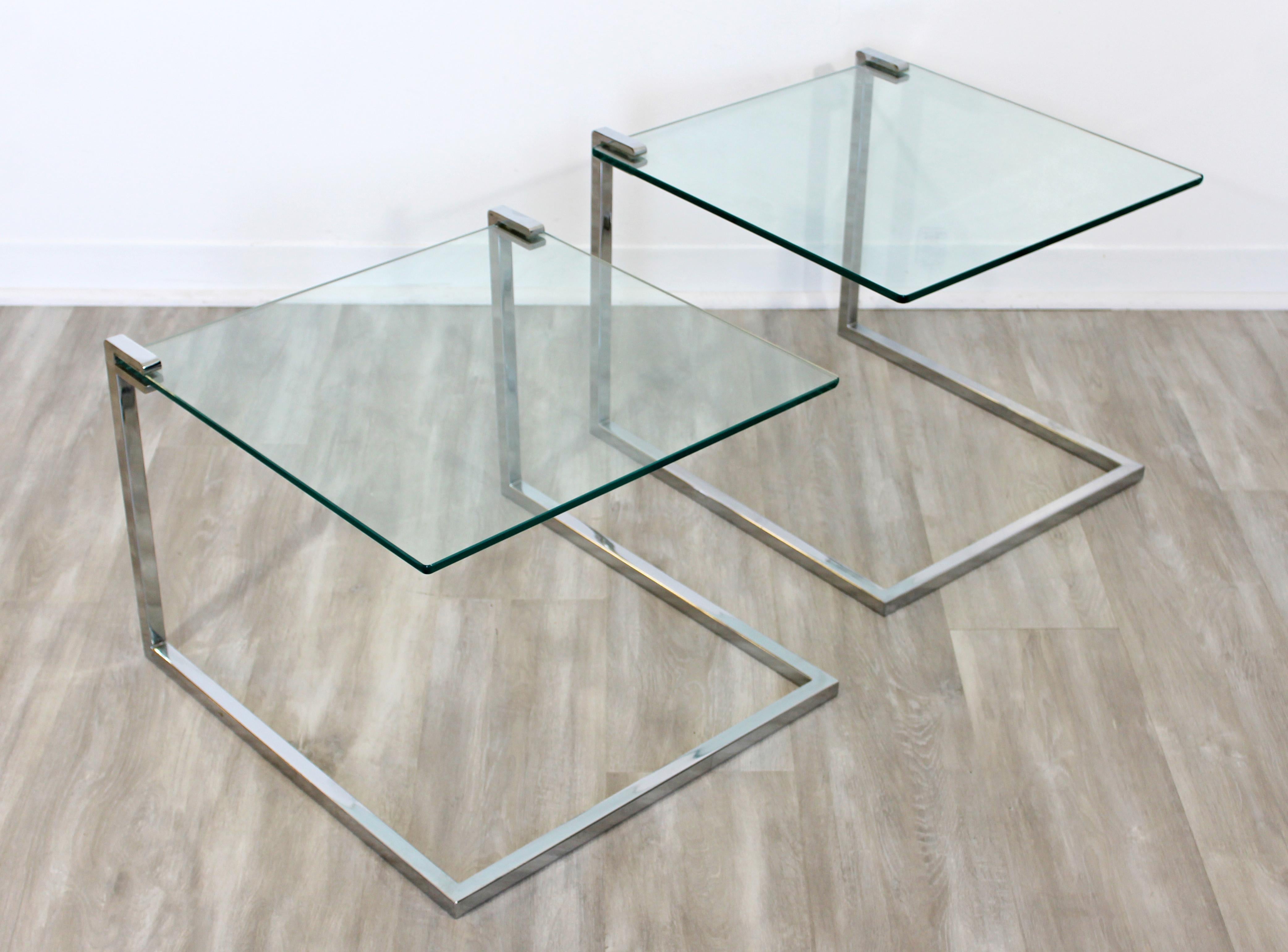 Late 20th Century Mid-Century Modern Pair of Nesting Side Tables Cantilever Chrome and Glass 1970s