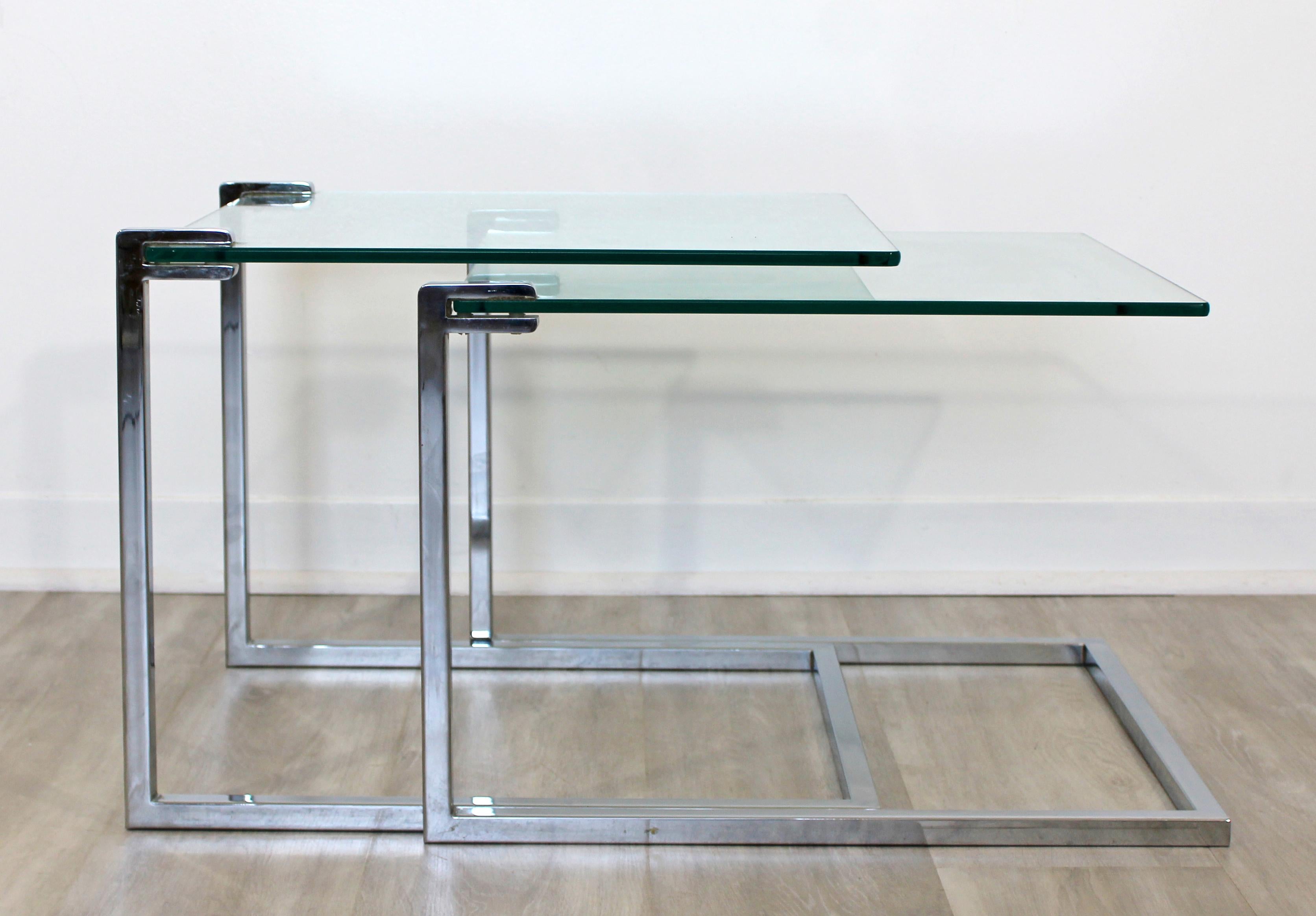 Mid-Century Modern Pair of Nesting Side Tables Cantilever Chrome and Glass 1970s 1