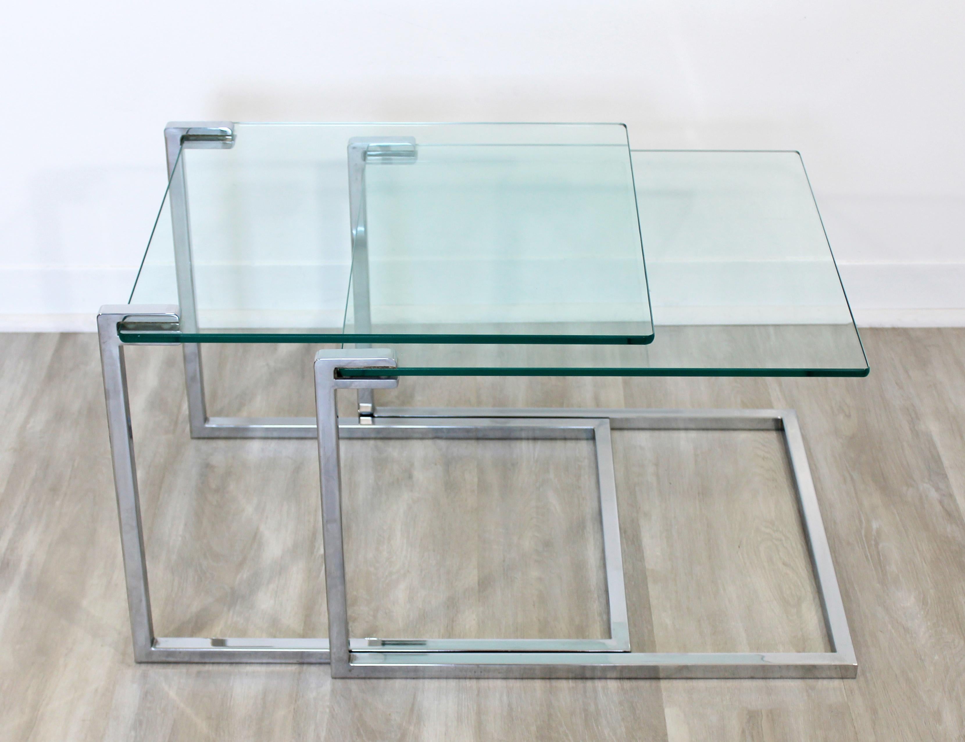 Mid-Century Modern Pair of Nesting Side Tables Cantilever Chrome and Glass 1970s 2