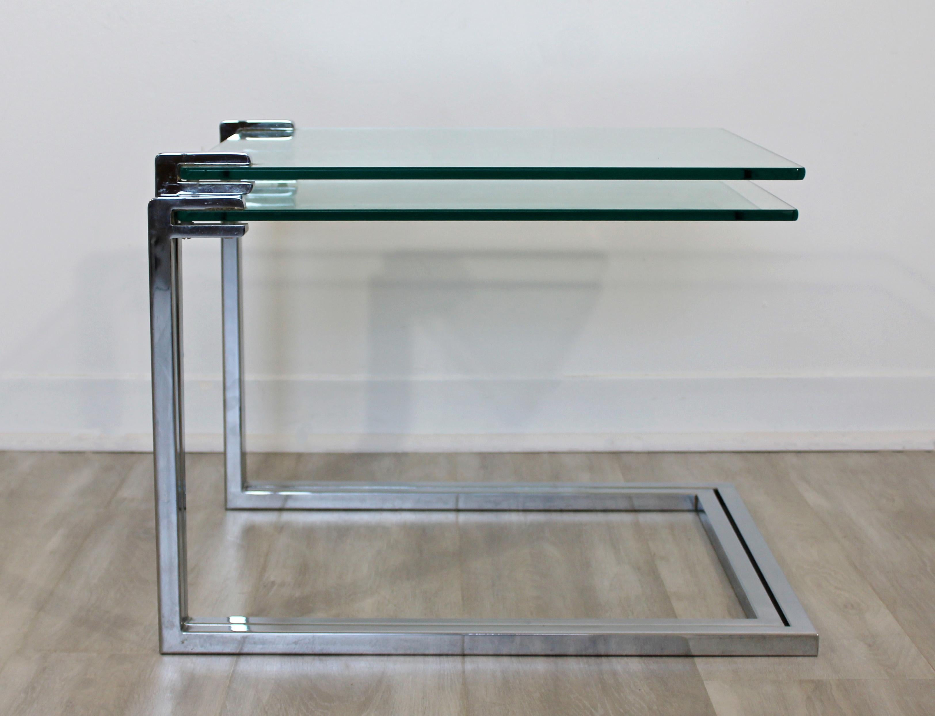 Mid-Century Modern Pair of Nesting Side Tables Cantilever Chrome and Glass 1970s 3