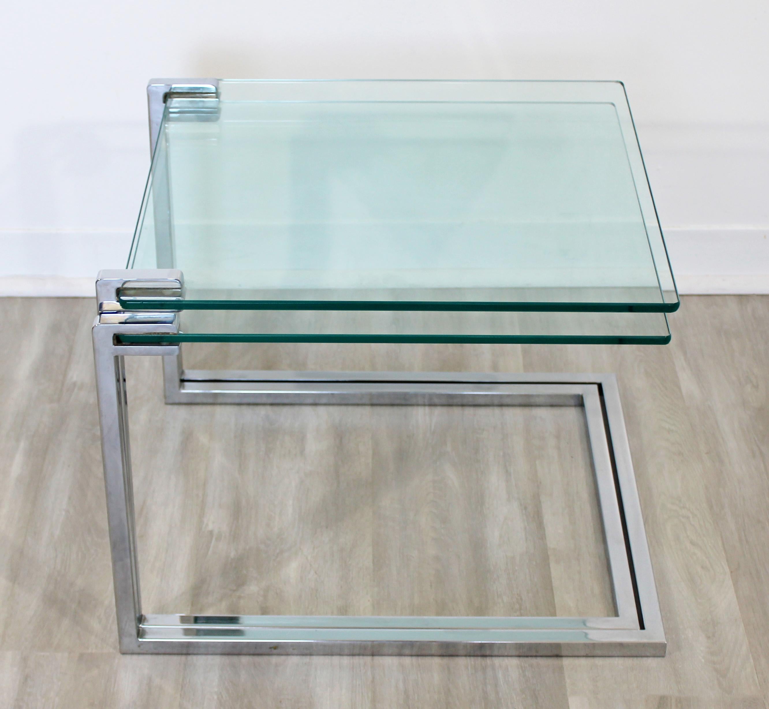 Mid-Century Modern Pair of Nesting Side Tables Cantilever Chrome and Glass 1970s 4