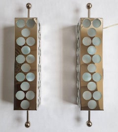 Mid Century Modern pair of nickel sconces