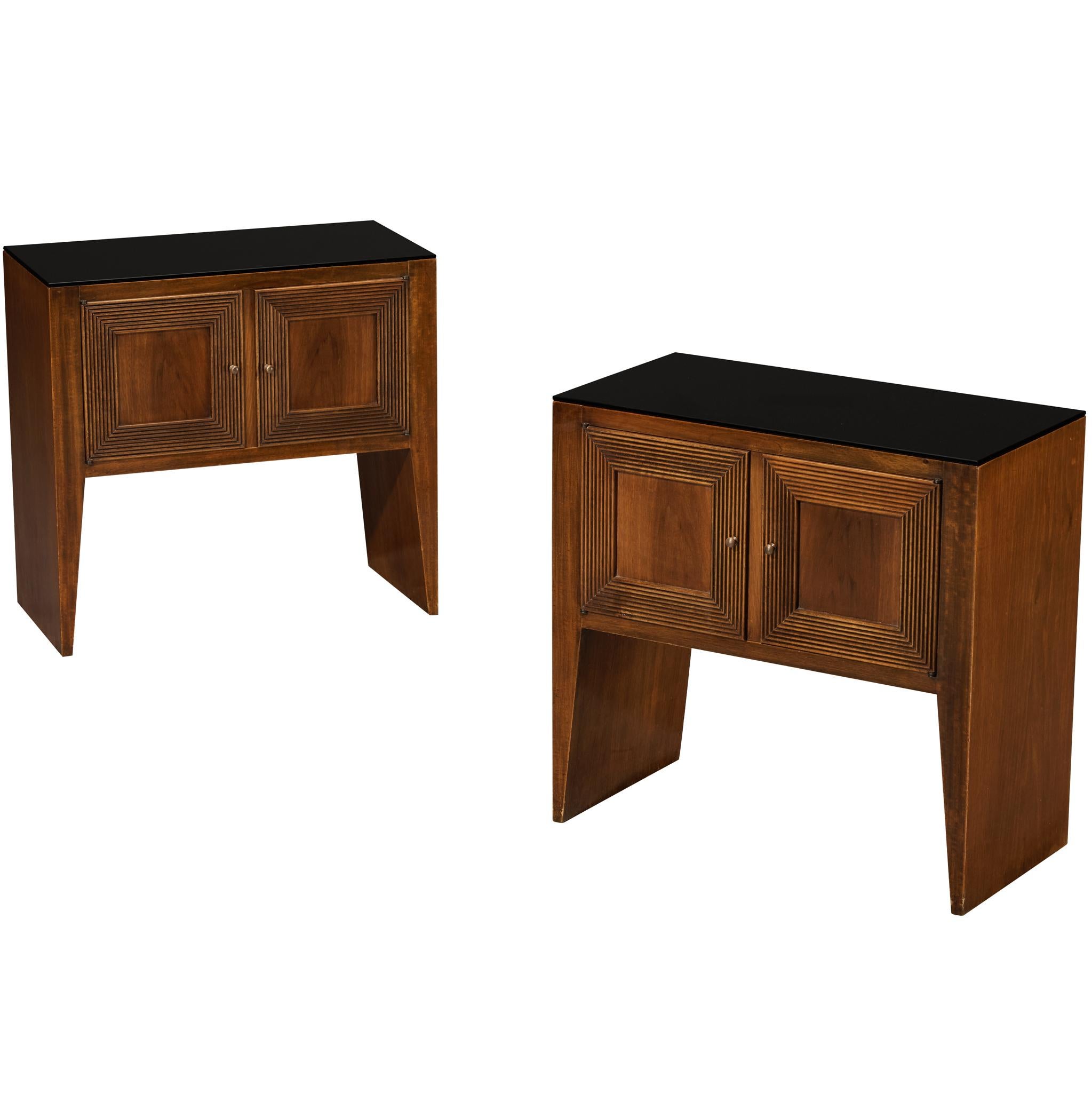 Mid-Century Modern Pair of Night Stands or Small Cabinets in Walnut
