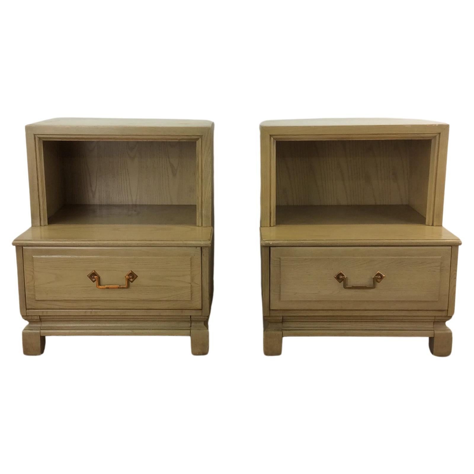 Mid Century Modern Pair of Nightstands with Limed Oak Finish For Sale
