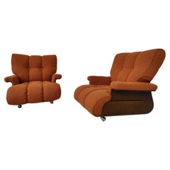 Mid-Century Modern Pair of Orange Armchairs, Italy, 1960s, New Upholstery