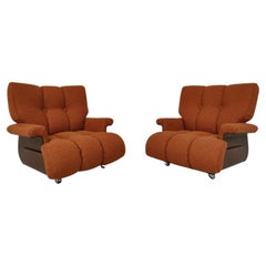 Mid-Century Modern Pair of Orange Armchairs, Italy, 1960s, New Upholstery