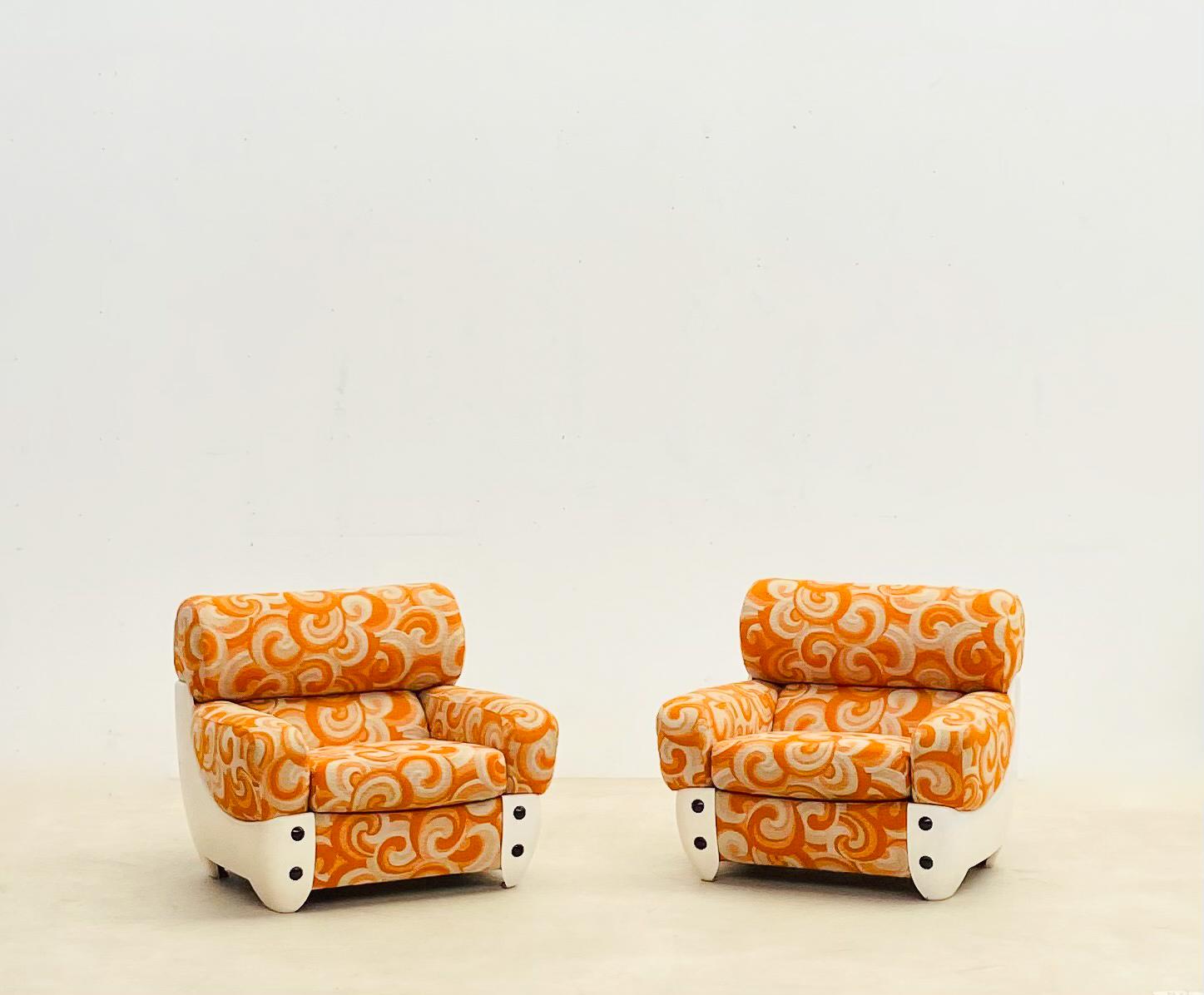 Paar orangefarbene Sessel, Mid-Century Modern, Italien, 1970er Jahre, Originalpolsterung im Angebot 3