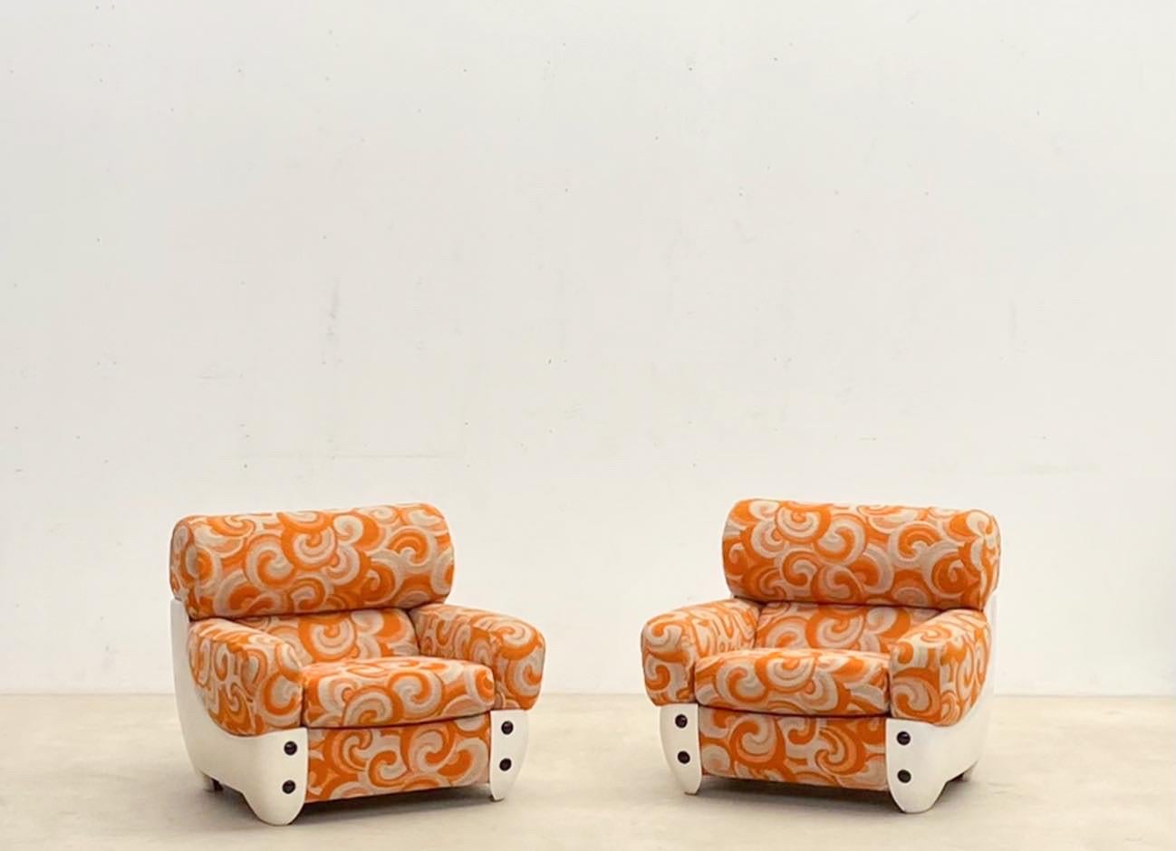 Mid-Century Modern pair of orange Armchairs, Italy, 1970s - original upholstery.