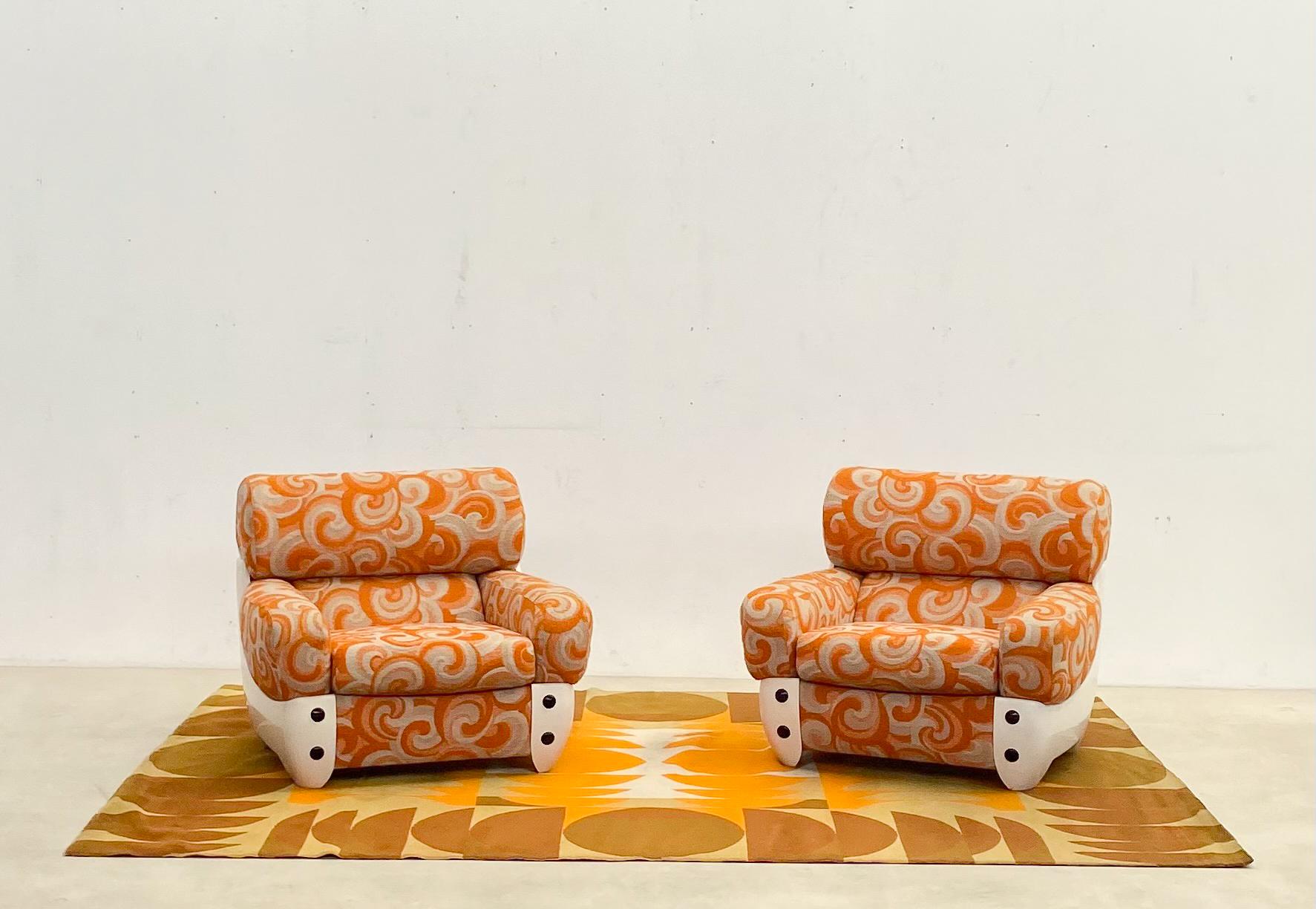 Mid-Century Modern Pair of Orange Armchairs, Italy, 1970s, Original Upholstery In Good Condition For Sale In Brussels, BE