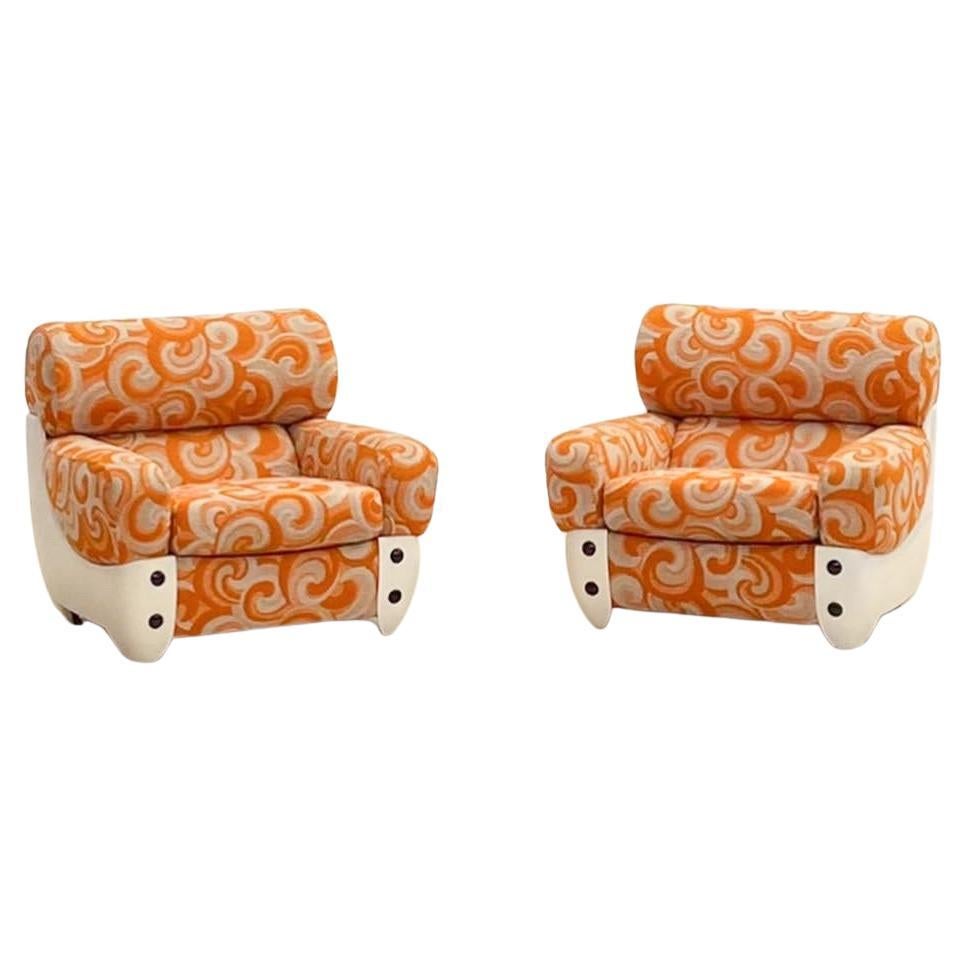 Mid-Century Modern Pair of Orange Armchairs, Italy, 1970s, Original Upholstery For Sale