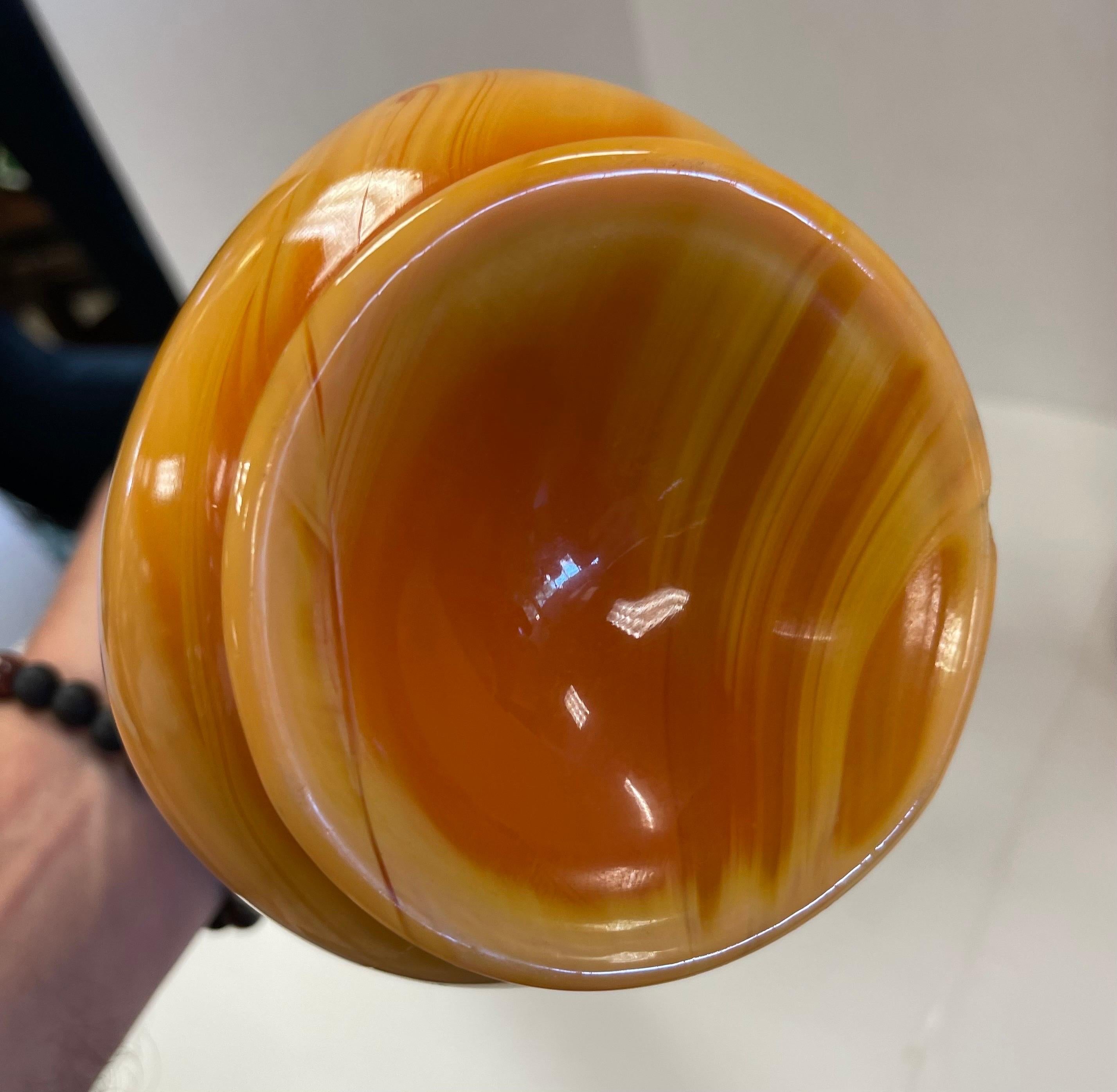 Mid Century Modern Pair of Orange Swung Art Slag Glass Vases Vessels 2