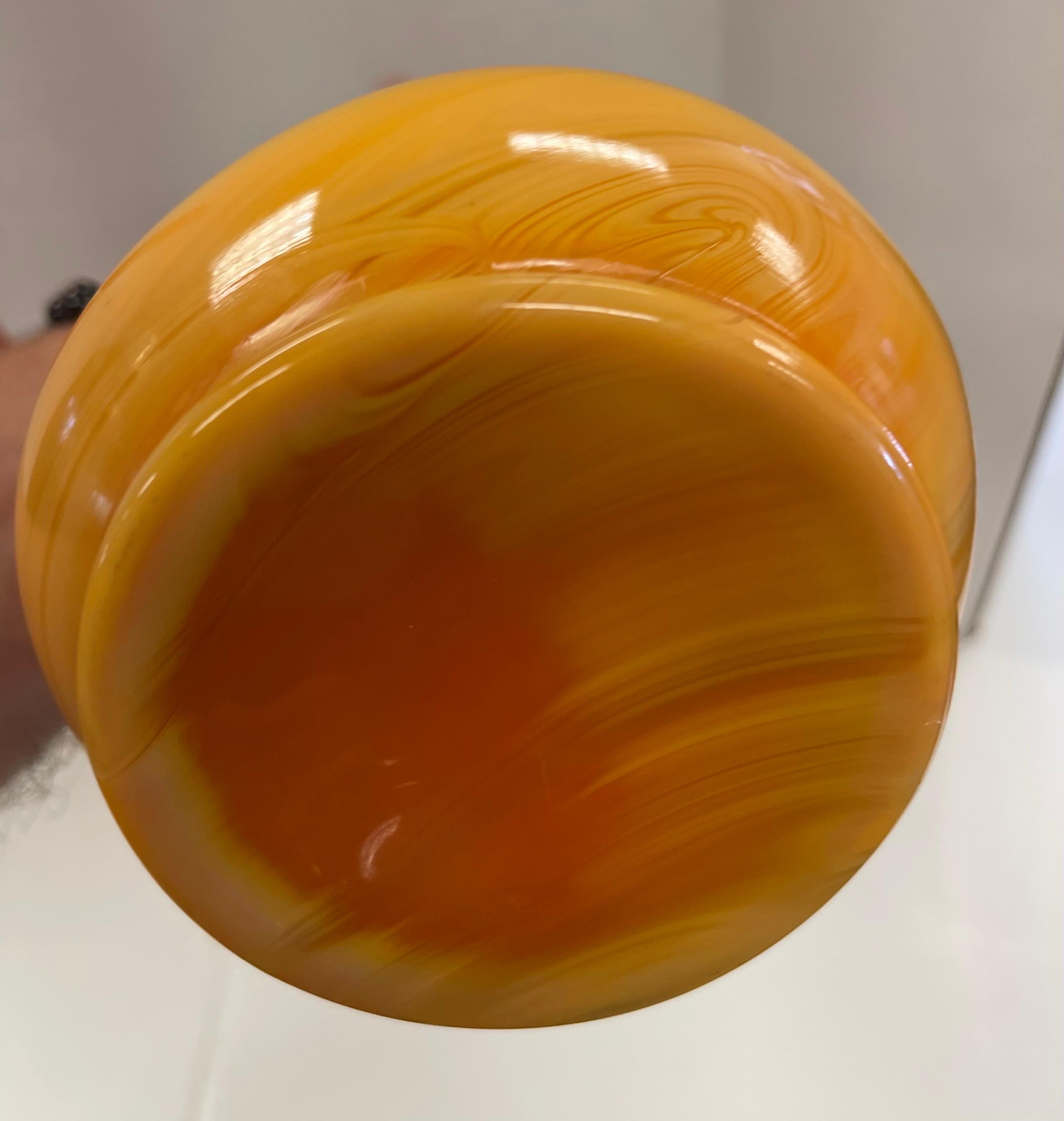 Mid Century Modern Pair of Orange Swung Art Slag Glass Vases Vessels 3