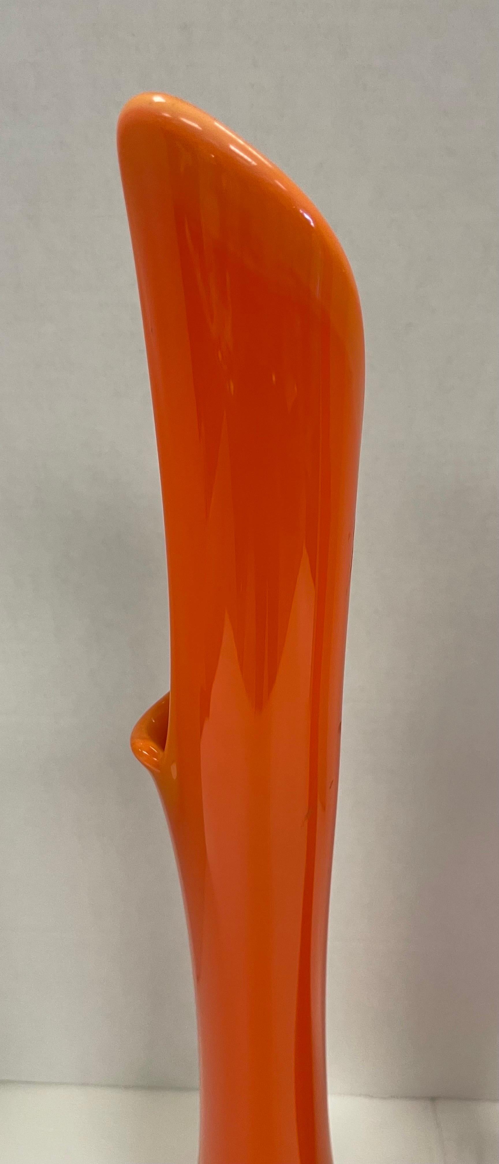 Art Glass Mid Century Modern Pair of Orange Swung Art Slag Glass Vases Vessels