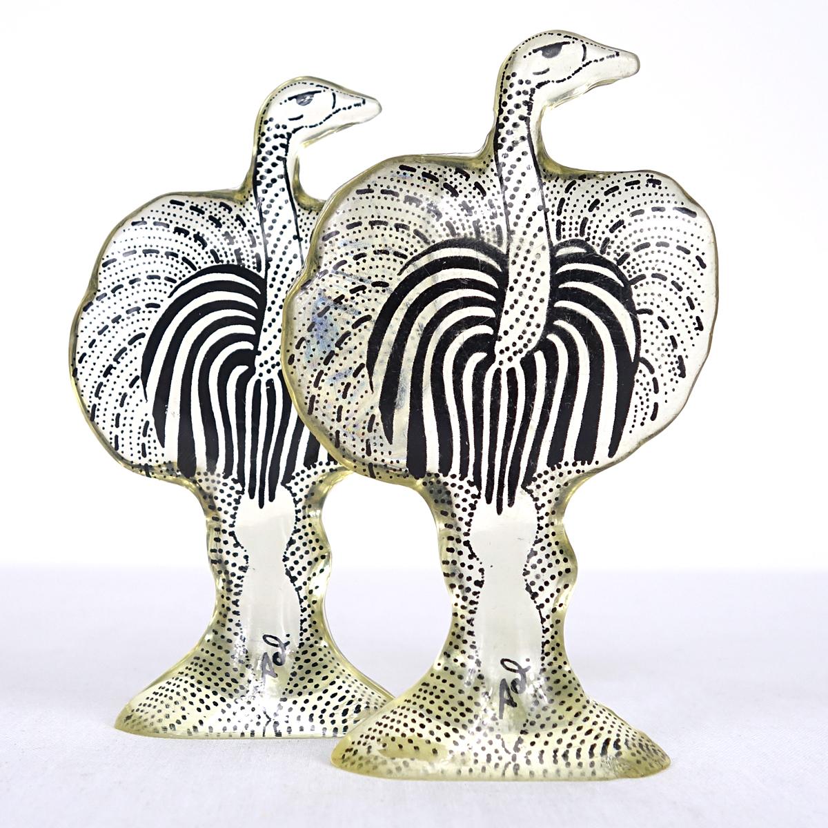 Pair of ostriches designed and made by Abraham Palatnik. Nice condition but one of them has some scratches when looked upon closely.

The Brazilian artist Abraham Palatnik (1928) was the founder of the technological movement in Brazilian art, and
