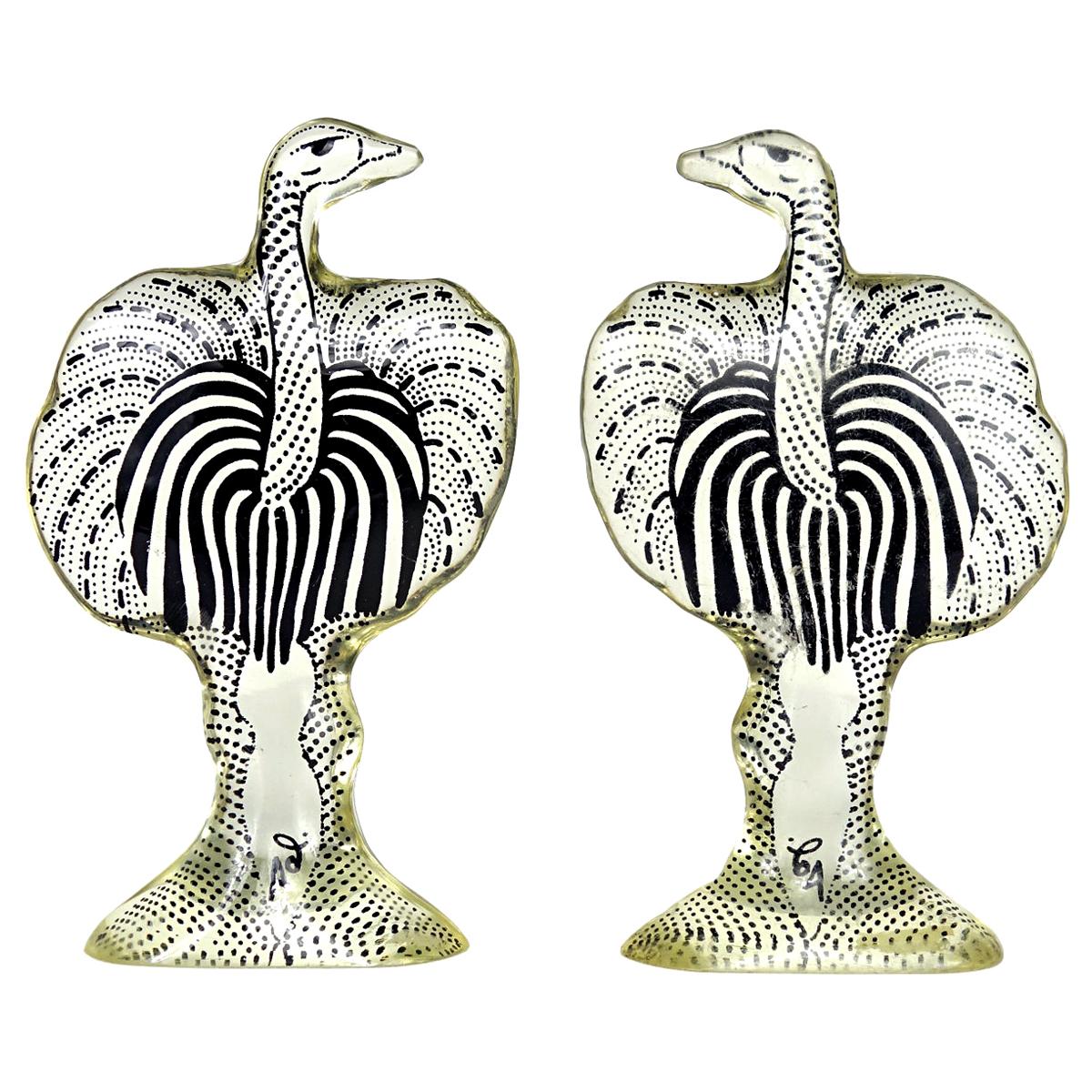 Mid-Century Modern Pair of Ostriches in Lucite Made by Abraham Palatnik For Sale