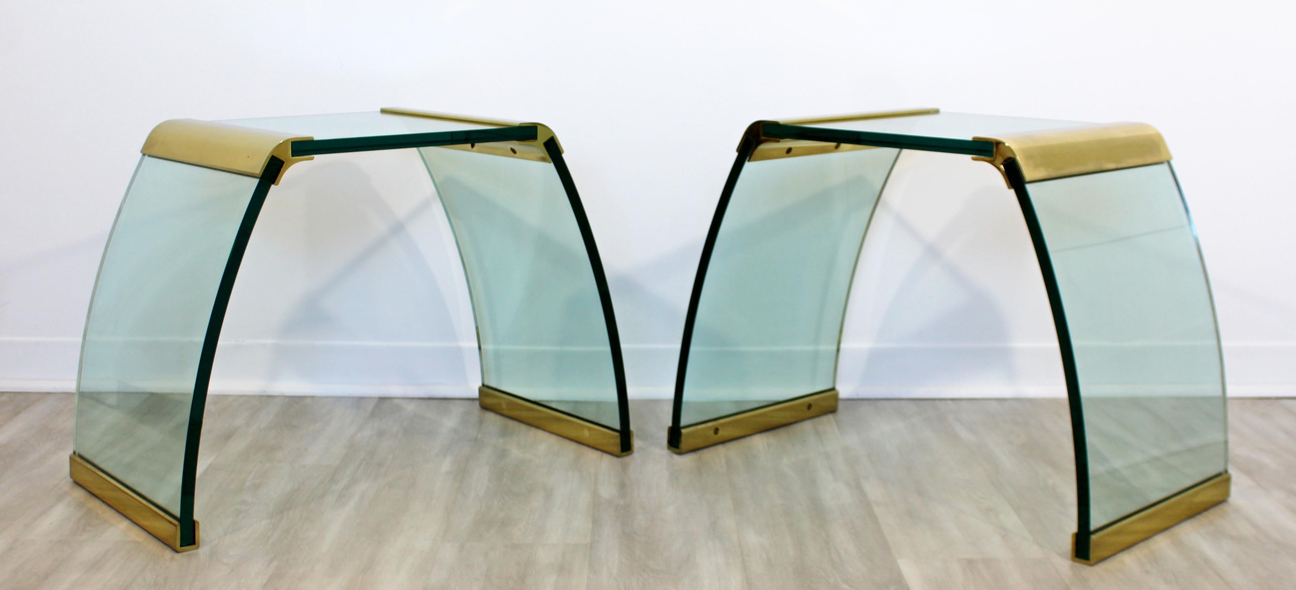 Mid-Century Modern Pair of Pace Waterfall Side End Tables Brass and Glass, 1970s In Good Condition In Keego Harbor, MI