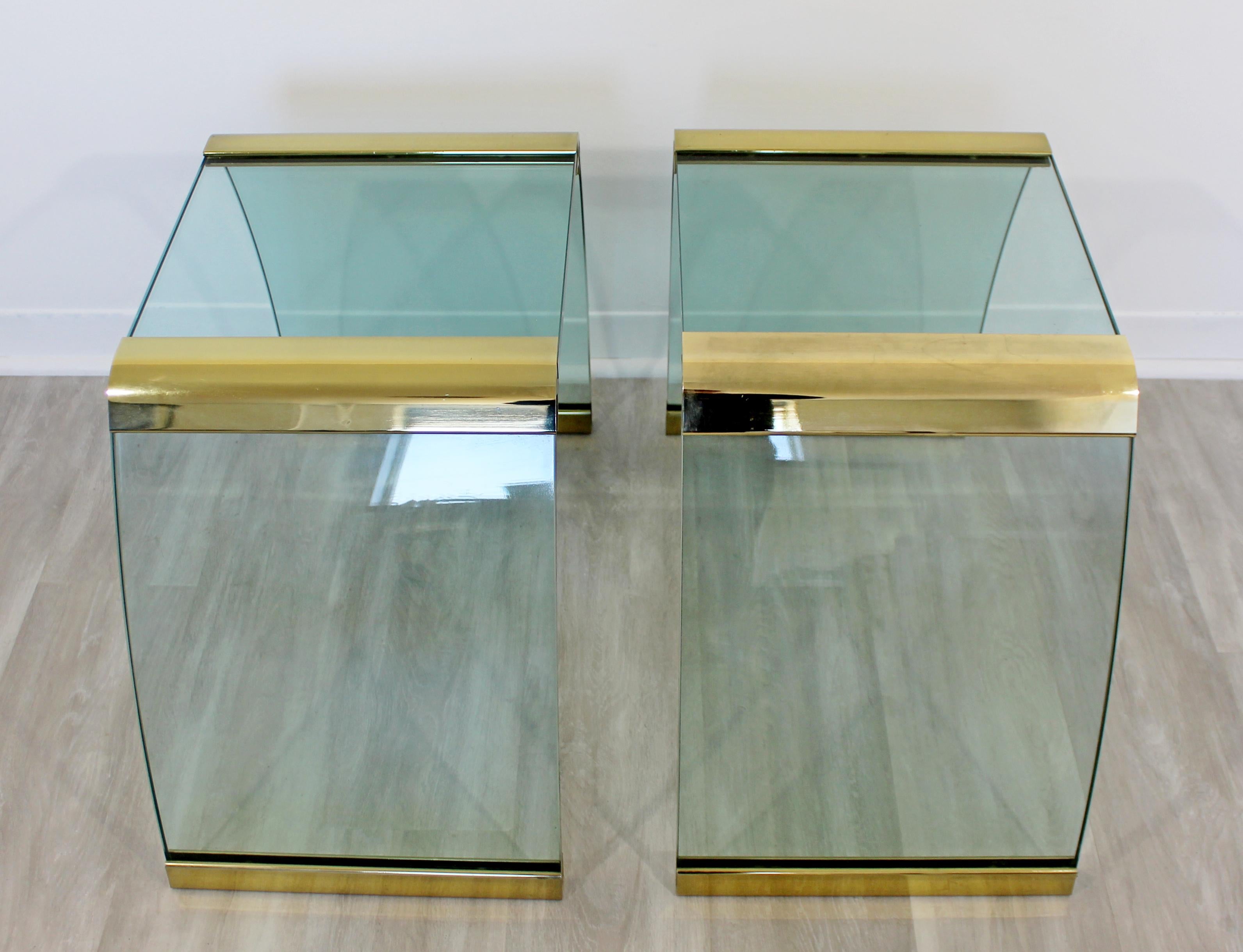 Mid-Century Modern Pair of Pace Waterfall Side End Tables Brass and Glass, 1970s 3