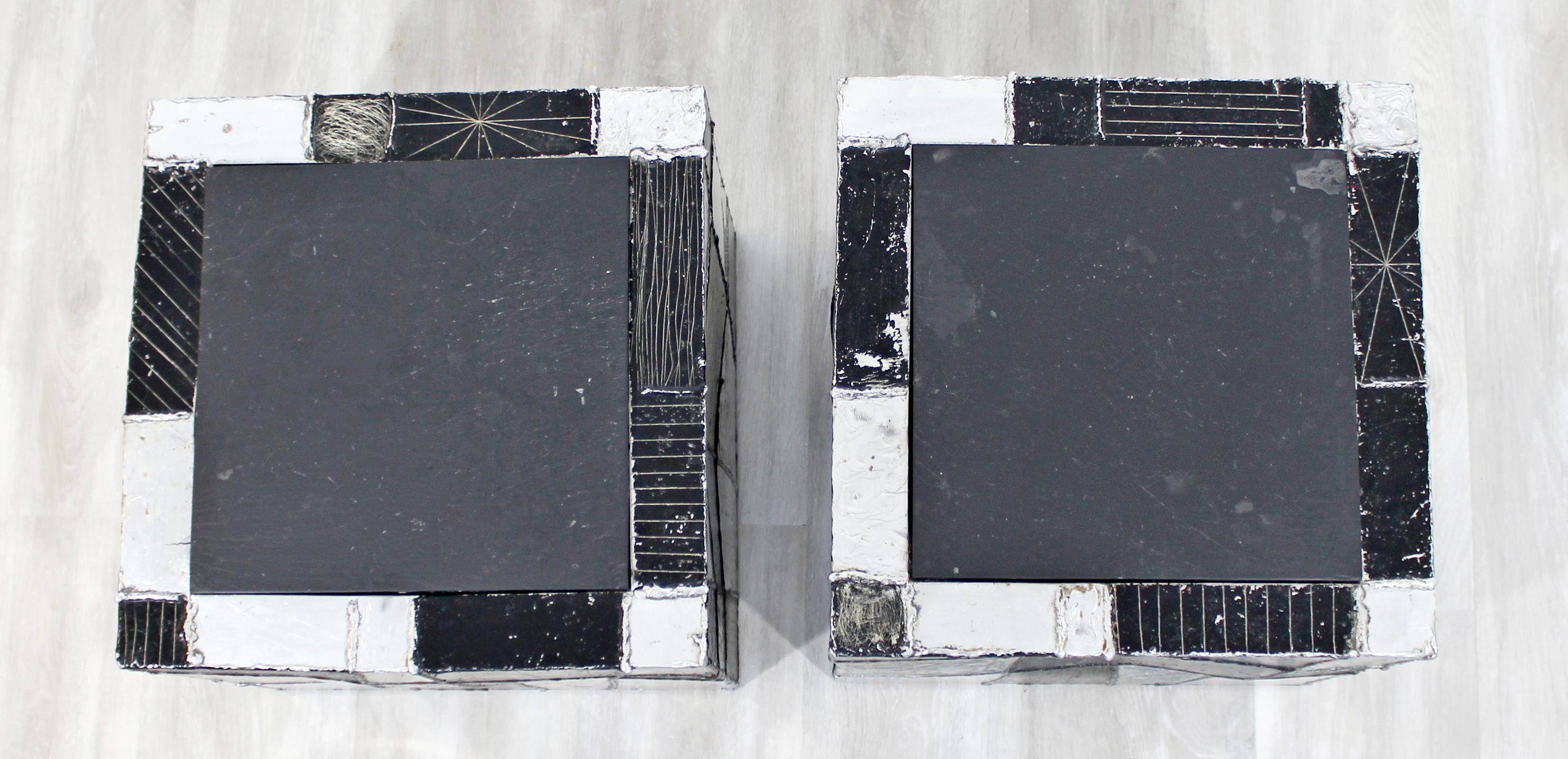 Mid-Century Modern Pair of Paul Evans Argente Cube Chrome Slate Side End Tables 2