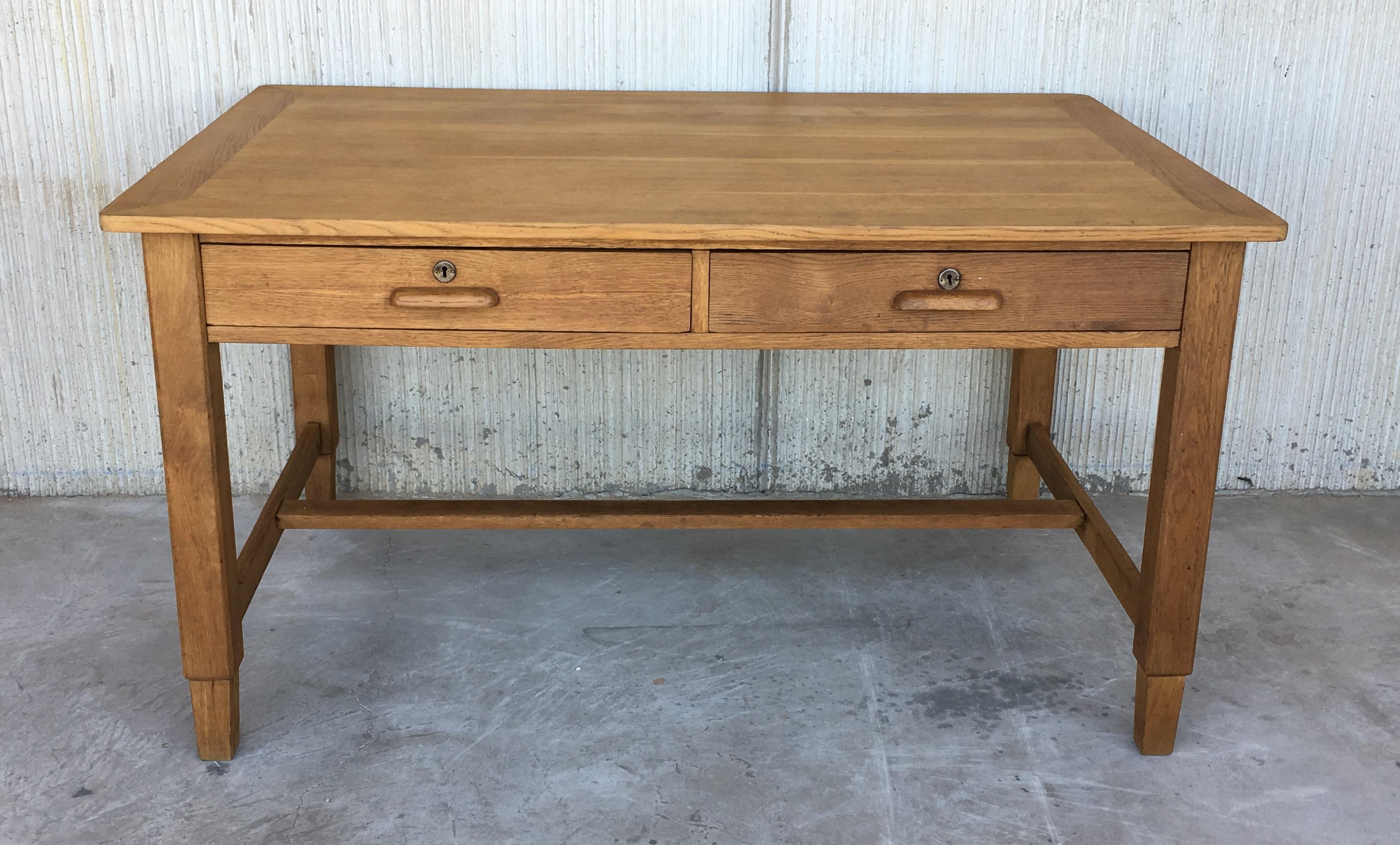 Spanish Mid-Century Modern Pair of Pine Desk with Two Drawers