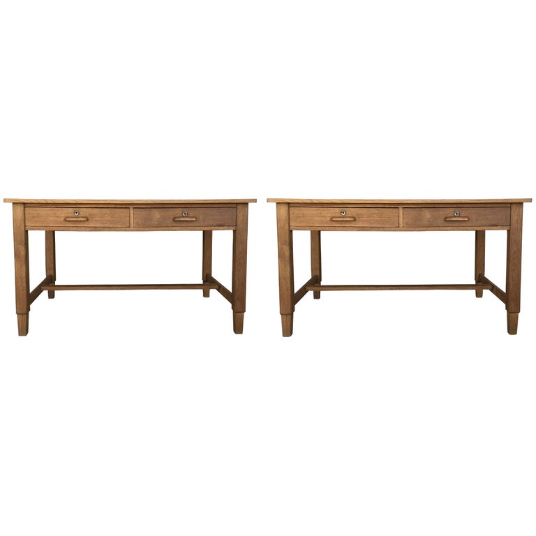 MidCentury Modern Pair of Pine Desk with Two Drawers at 1stDibs