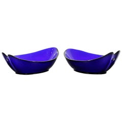 Mid-Century Modern Pair of Pitti Vetro Cobalt Murano Glass Bowls 1970s Italian
