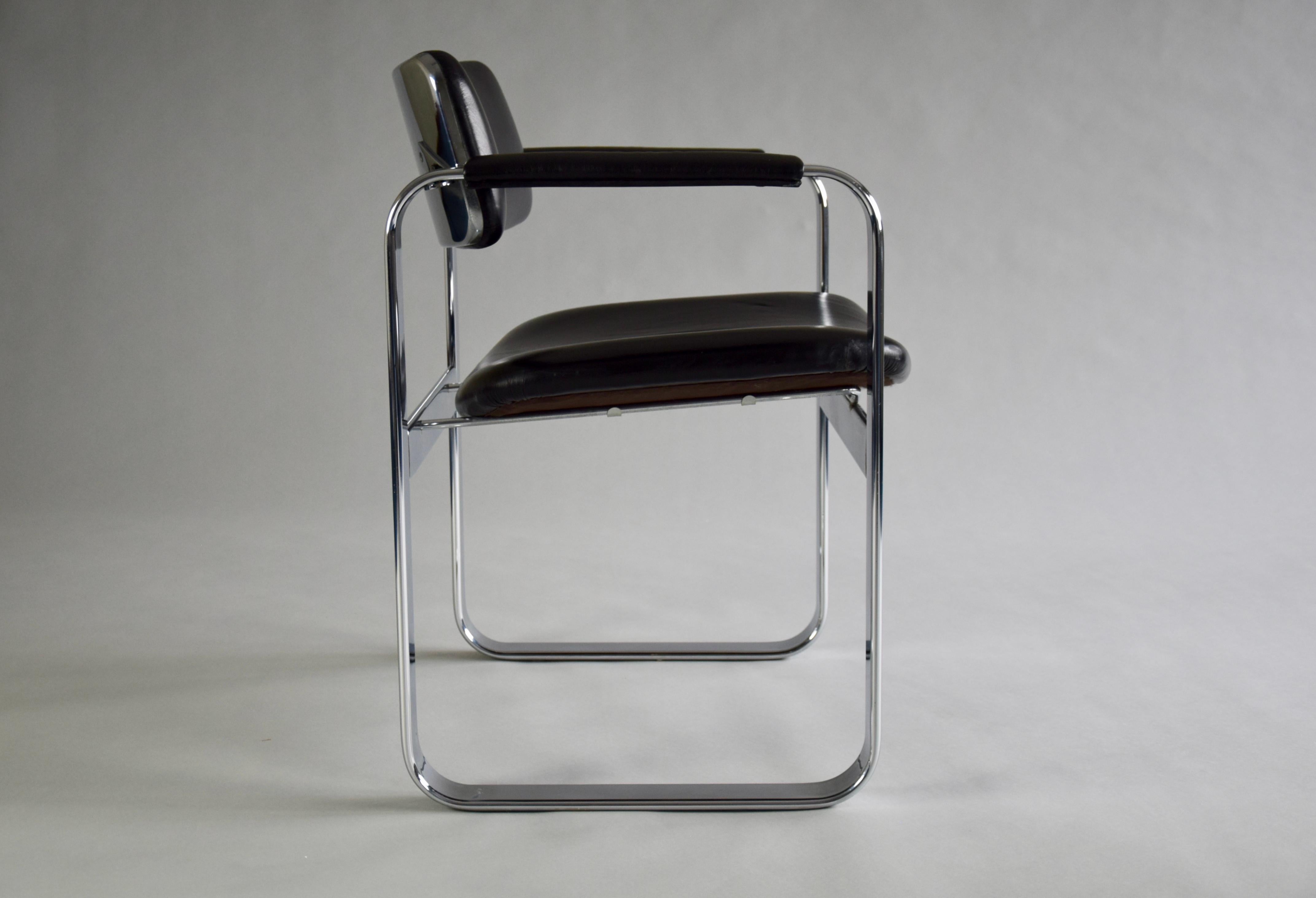 Mid-Century Modern Polished Aluminium and Black Leather Executive Armchairs 5