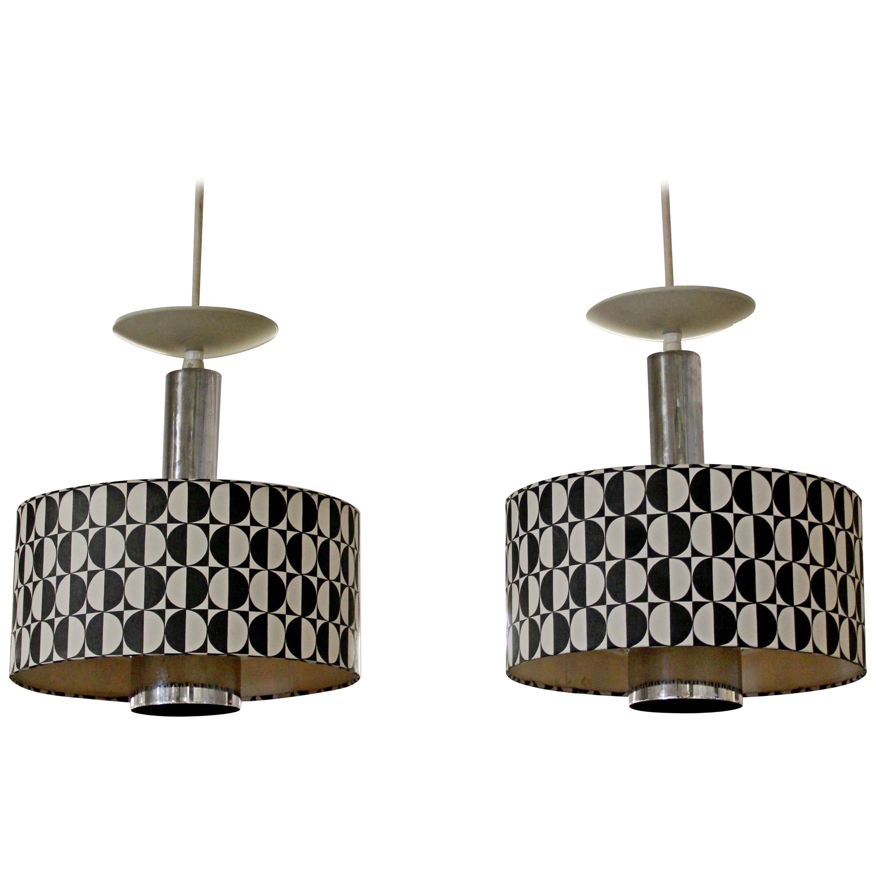 Mid-Century Modern Pair of Rare Italian Lightolier Pendant Light Fixtures, 1960s