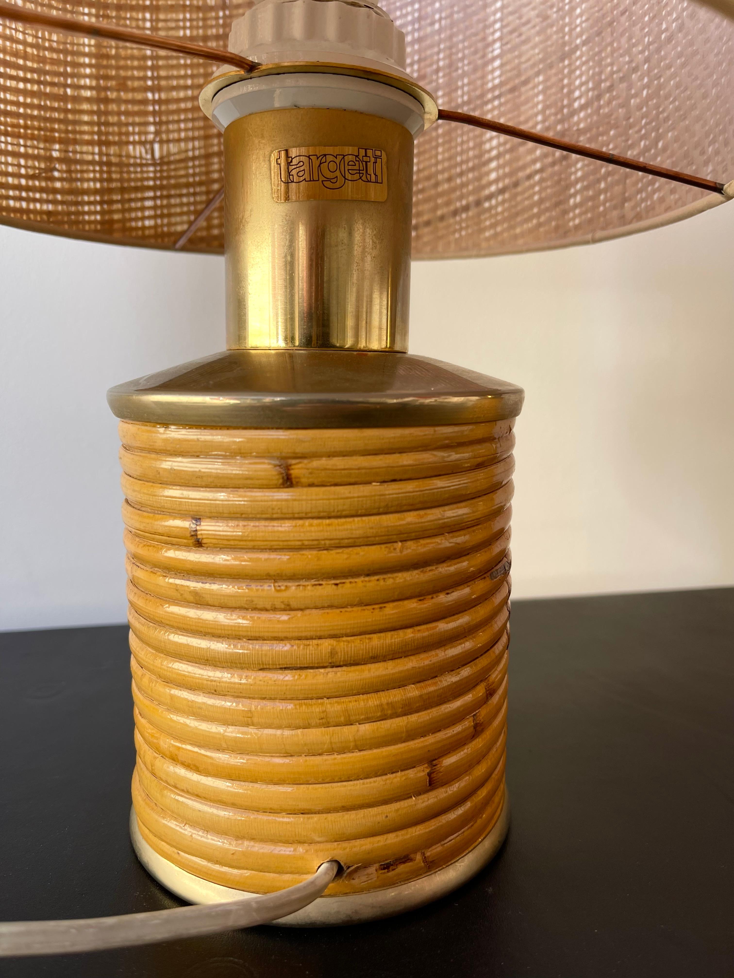 Mid-Century Modern Pair of Rattan and Brass Lamps by Targetti, Italy, 1970s 8