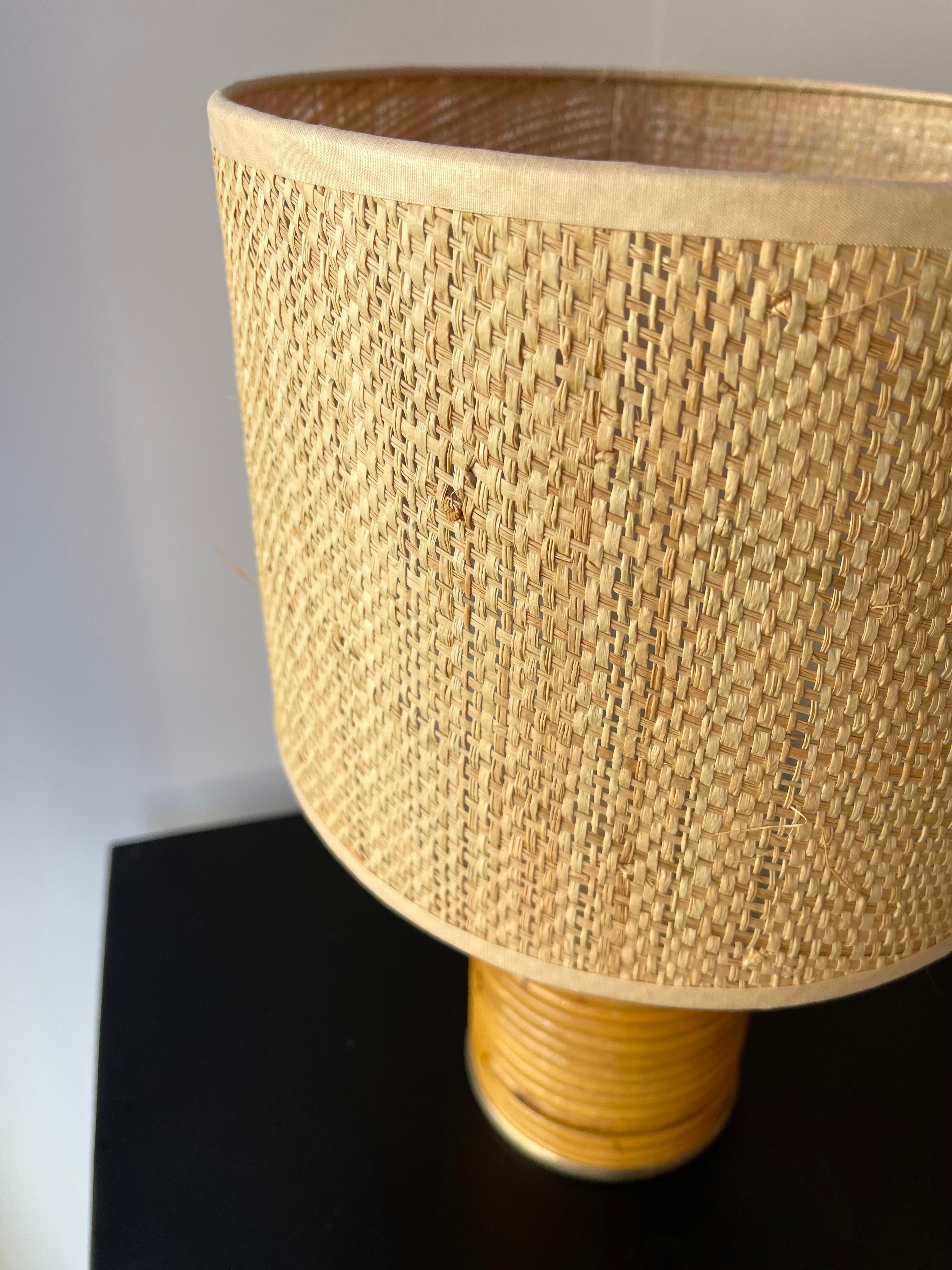 Mid-Century Modern Pair of Rattan and Brass Lamps by Targetti, Italy, 1970s 2