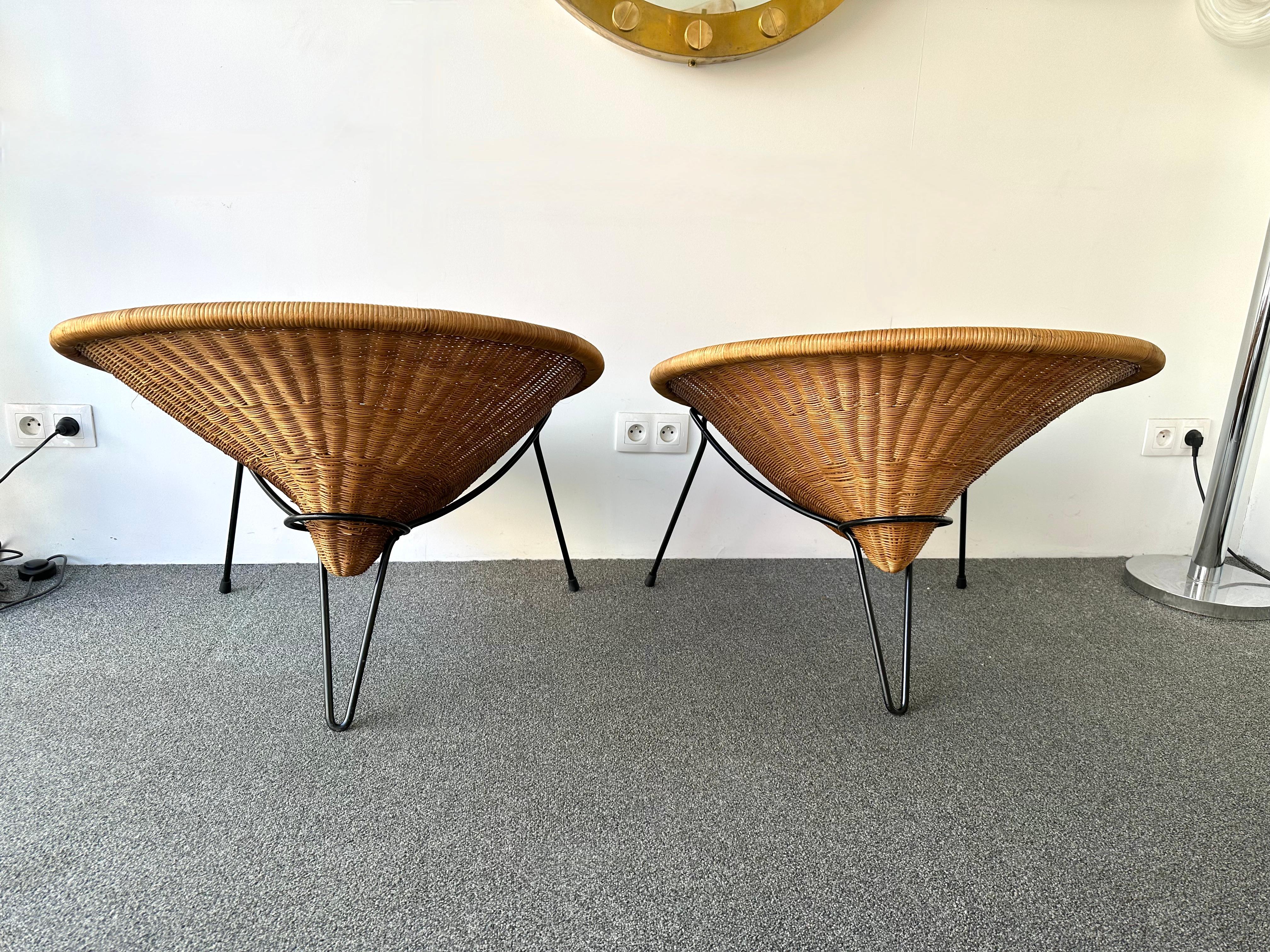 Mid-Century Modern Pair of Rattan Armchairs by Roberto Mango, Italy, 1950s For Sale 4