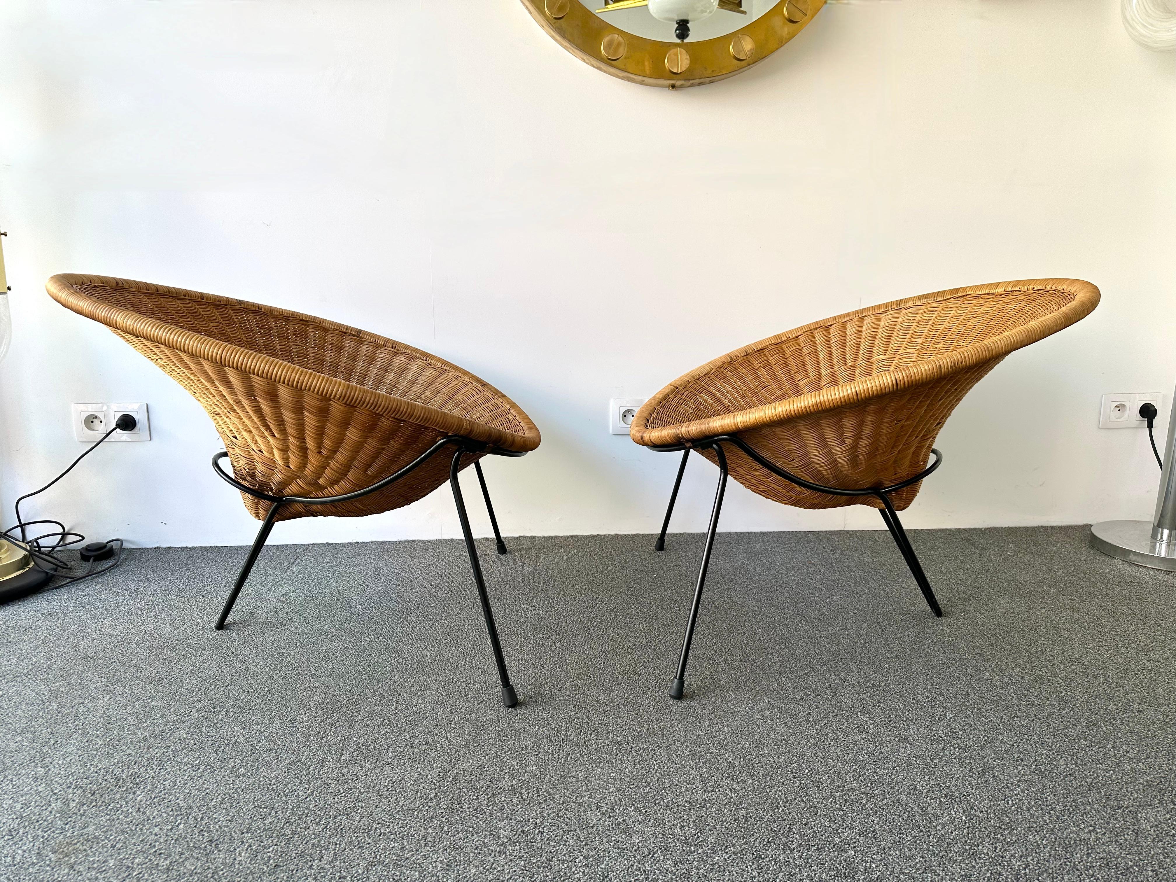 Mid-Century Modern Pair of Rattan Armchairs by Roberto Mango, Italy, 1950s For Sale 7