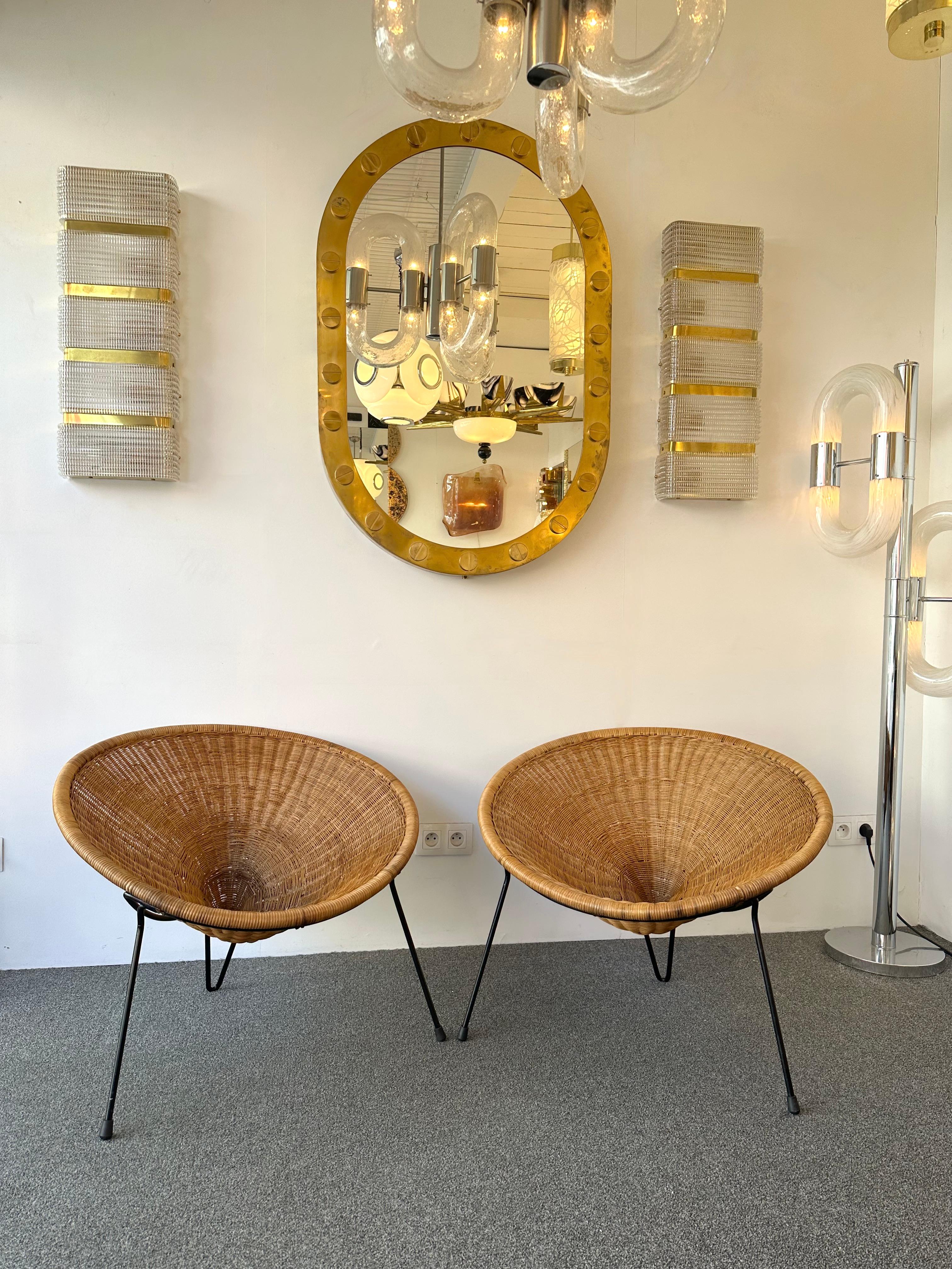Mid-Century Modern Pair of Rattan Armchairs by Roberto Mango, Italy, 1950s In Good Condition For Sale In SAINT-OUEN, FR