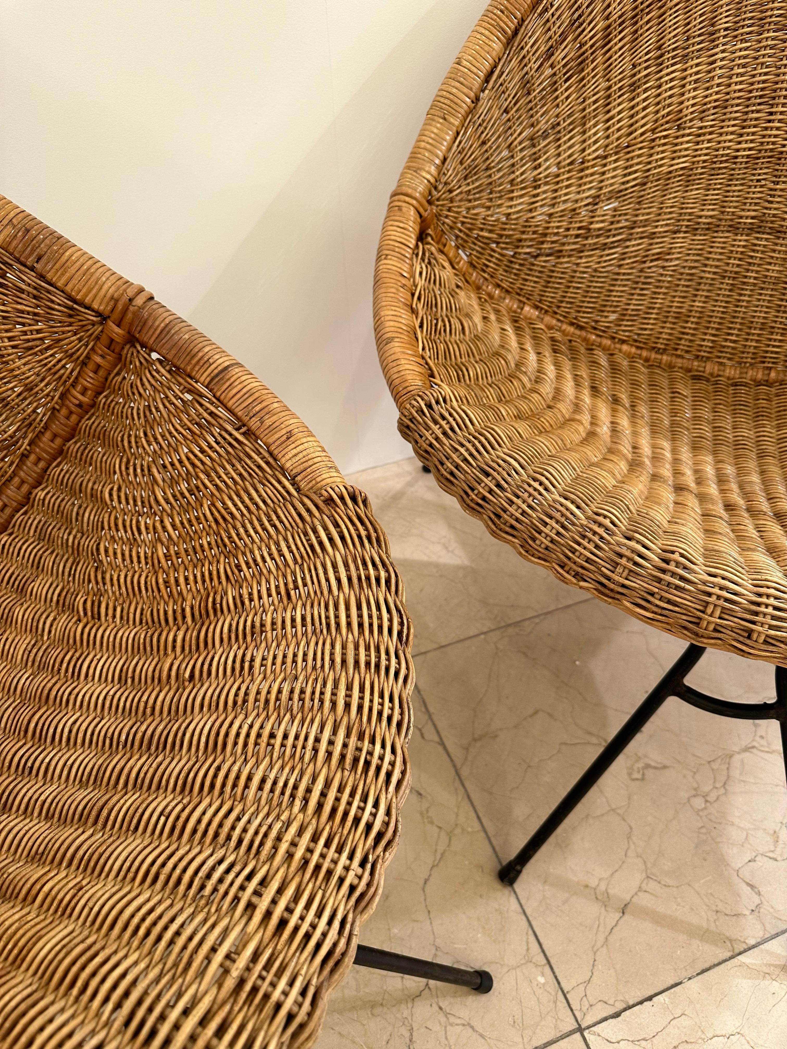 Mid-20th Century Mid-Century Modern Pair of Rattan Armchairs by Roberto Mango. Italy, 1950s For Sale