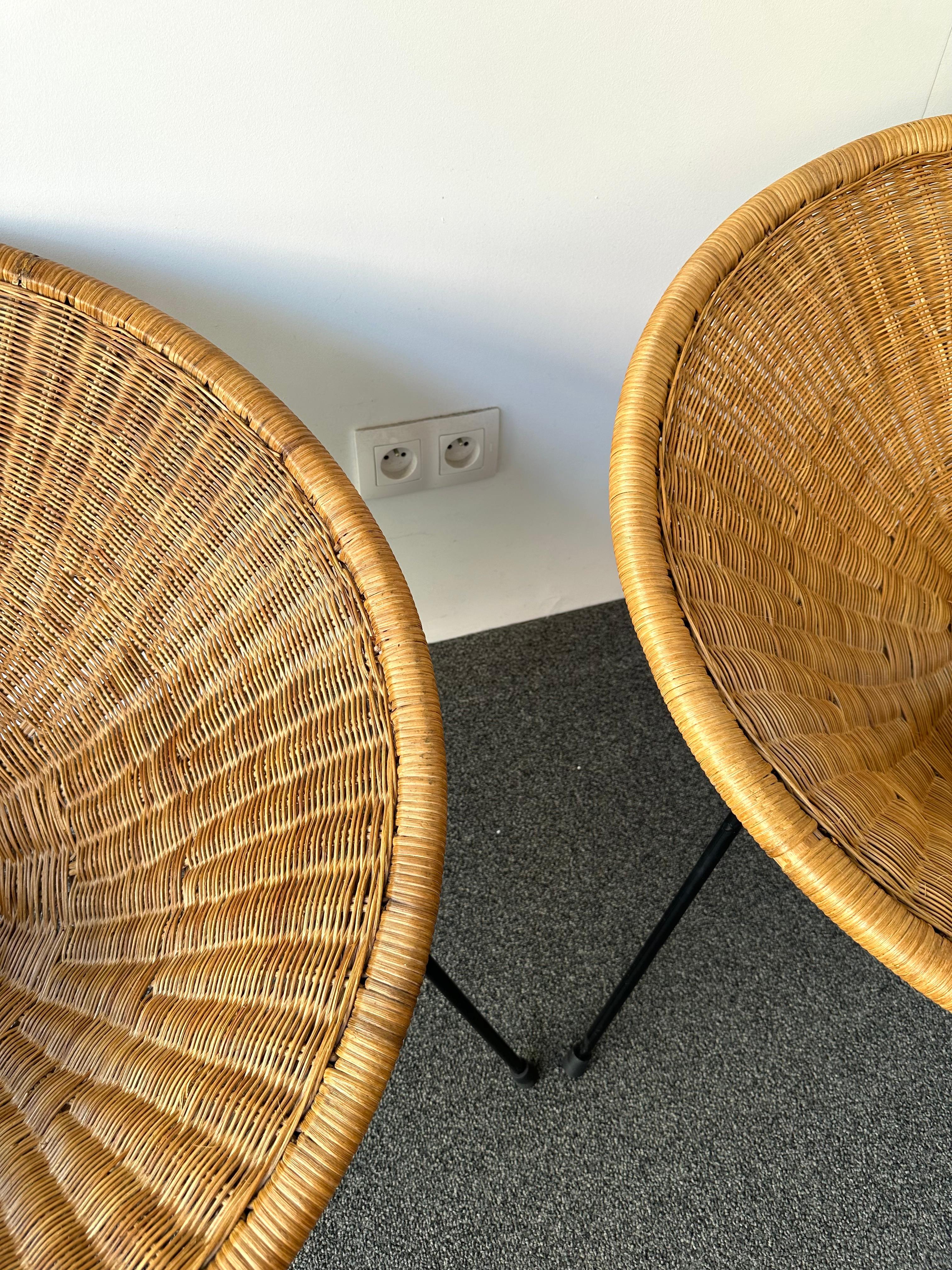 Mid-Century Modern Pair of Rattan Armchairs by Roberto Mango, Italy, 1950s For Sale 1