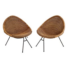 Mid-Century Modern Pair of Rattan Armchairs by Roberto Mango. Italy, 1950s