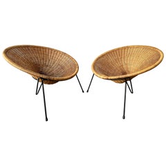 Coppia di poltrone in rattan di Roberto Mango. Italia, anni '50