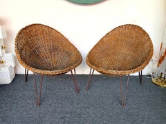 Mid-Century Modern Pair of Rattan Armchairs. France, 1950s