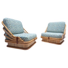 Mid-Century Modern Pair of Rattan Armchairs, New Upholstery