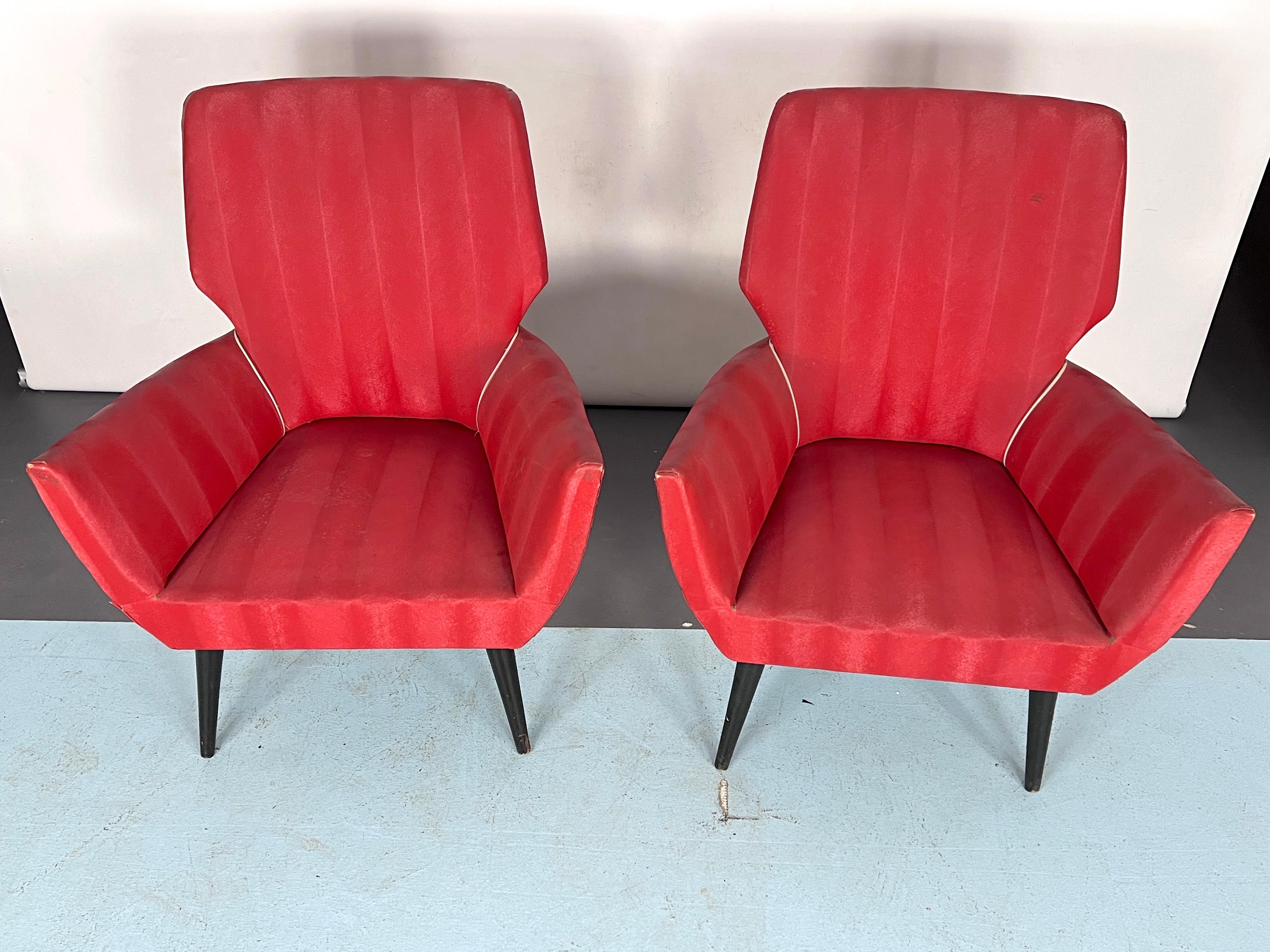 Italian Mid-Century Modern Pair of red armchairs. Italy 1950s For Sale
