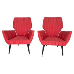 Mid-Century Modern Pair of red armchairs. Italy 1950s