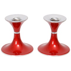 Mid-Century Modern Pair of Red Enamel Candlesticks by Emalox Norway, 1960s
